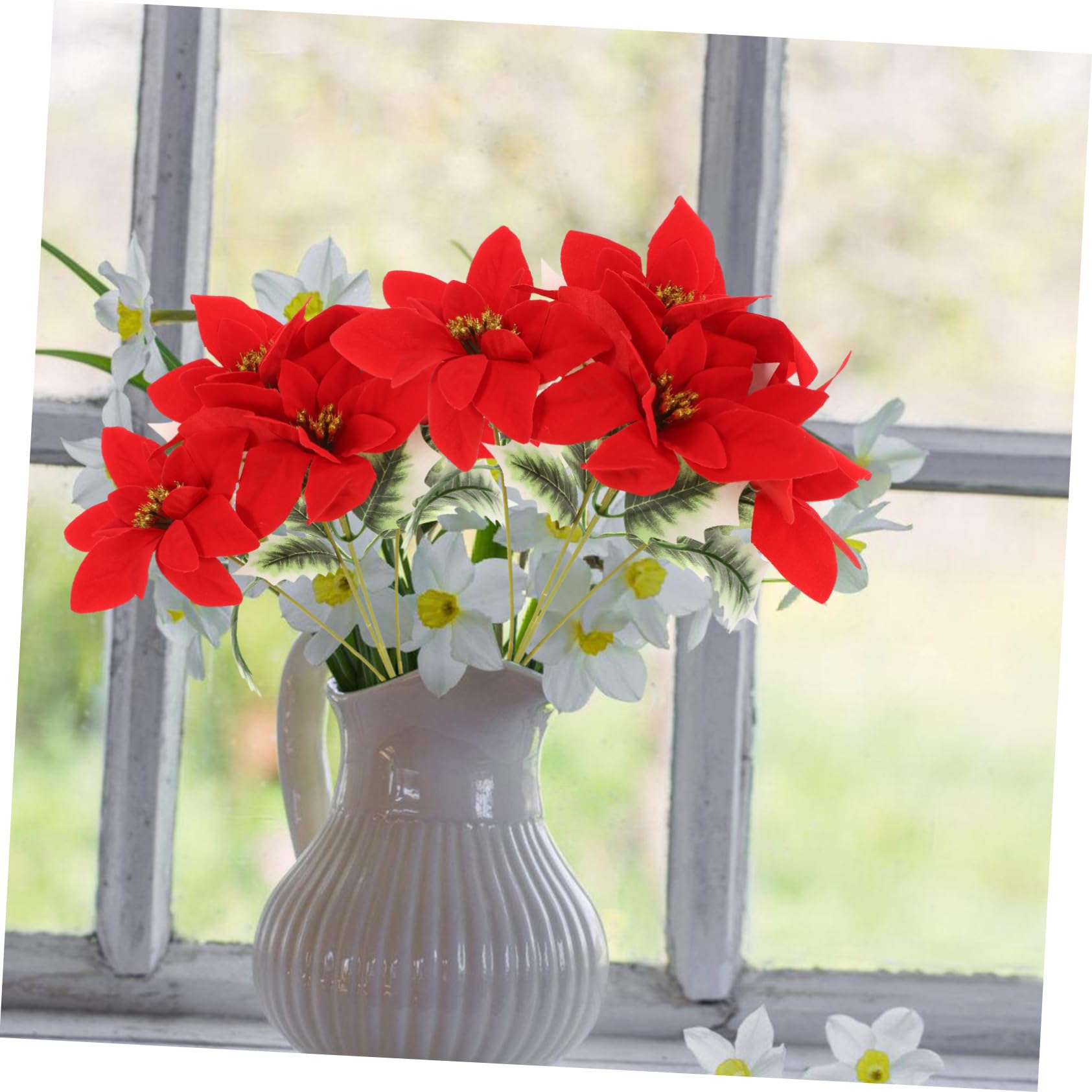 4piezas Flores Artificiales De Poinsettia para Decoración Navideña para De Mesa y Interiores