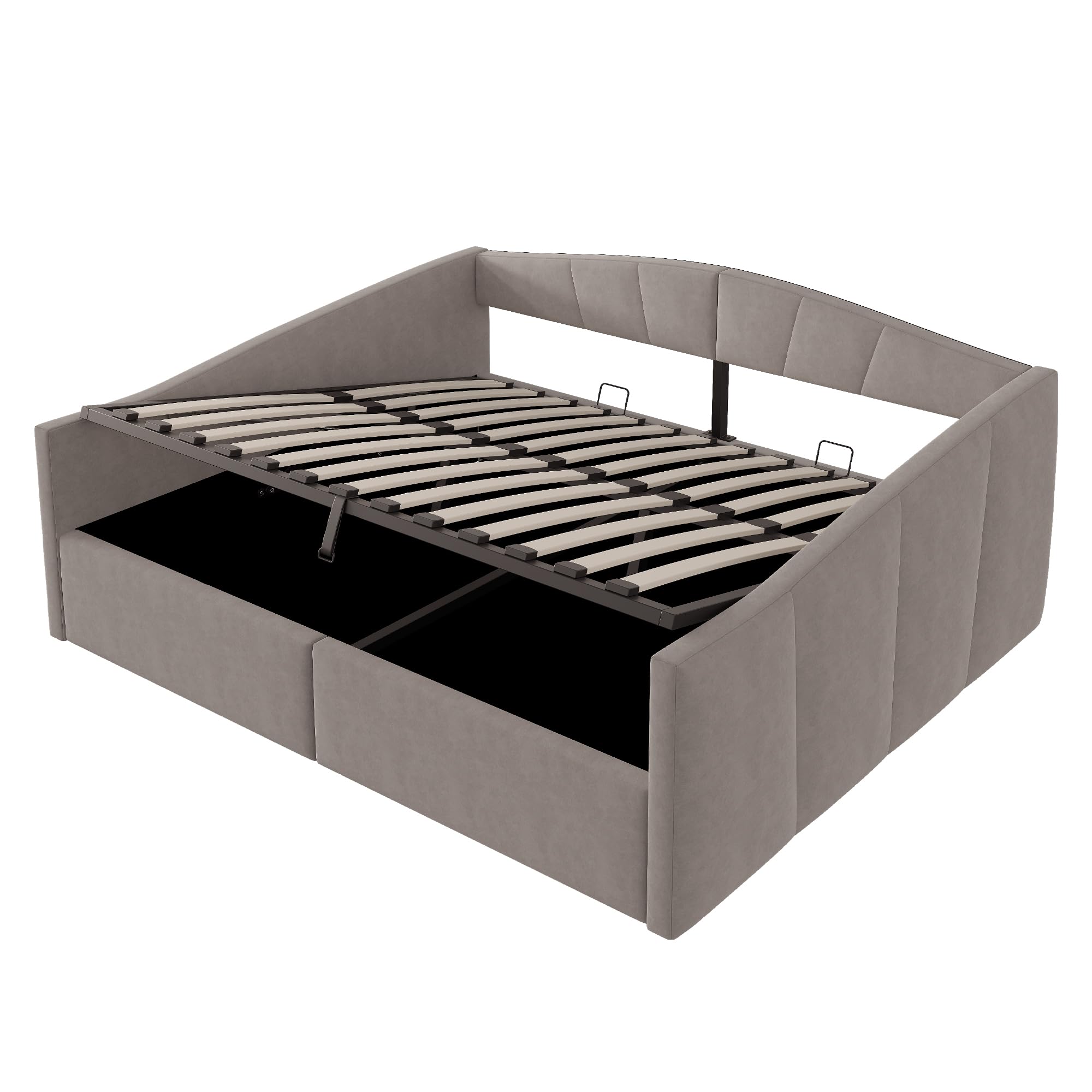 Schlafcouch mit Hydraulischer Lagerung, Bettsofa mit Lattenrost und Armlehnen, Schlafsessel multifunktional,140x200cm, Grau