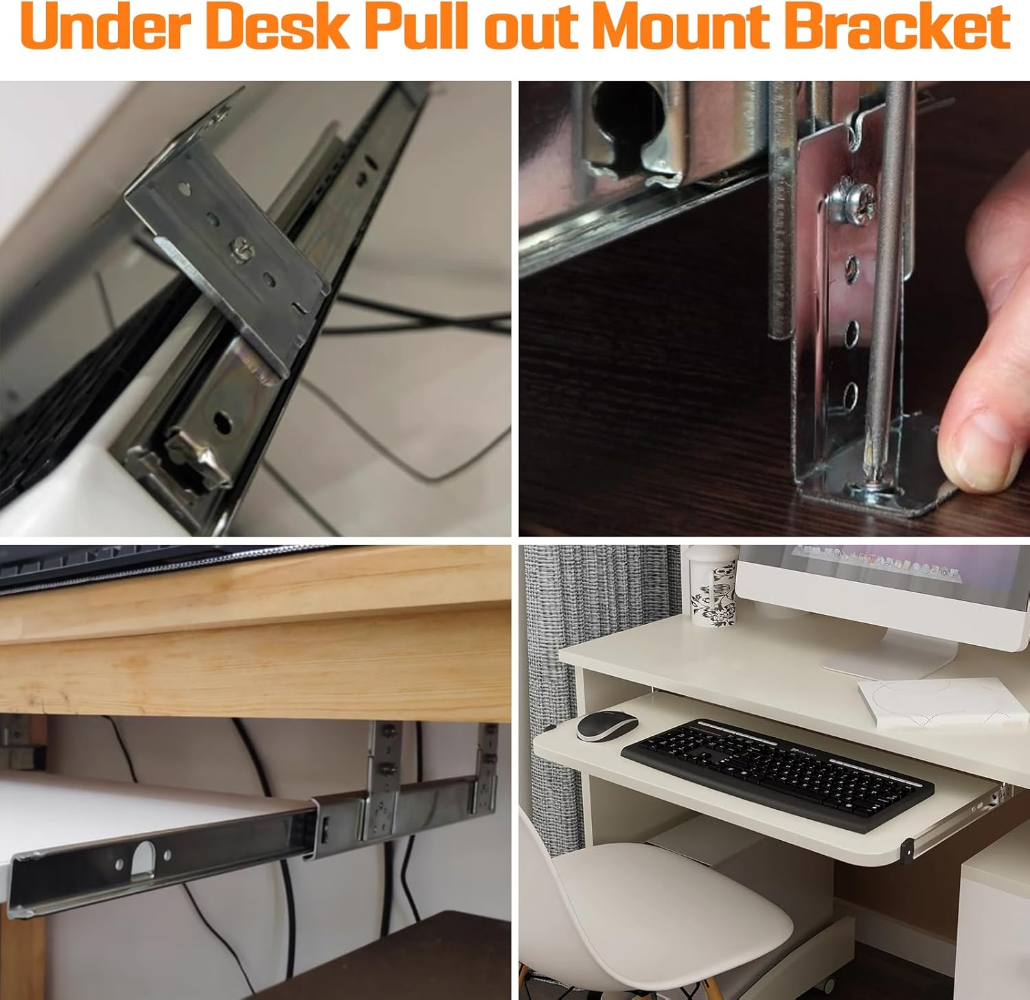 Under Desk Keyboard Tray Pull Out Slide Height Adjustable Slide Out Keyboard Draw Holder Track Full Extension Ball Bearing Under Table Lift Bracket for Mounting Music Keyboard Piano Without Tray