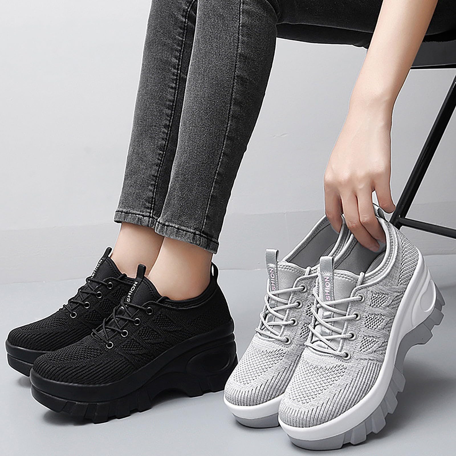 Scarpe Comode per Camminare Leggere Sneakers Platform Donna Eleganti | Tennis Camminata in Tomaia Maglia per Passeggiata Invernale Scarpe Ginnastica Concezione Ergonomica Pelle Sintetica