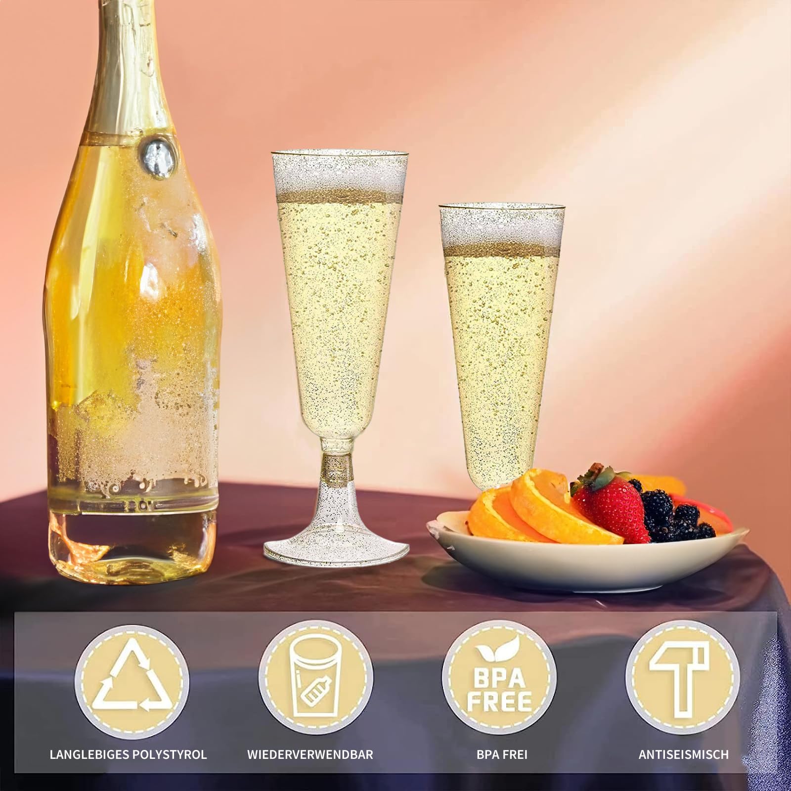 Flute Da Champagne In Plastica Con Glitter Dorato - 20 Pezzi Da 150ml, Per Feste E Matrimoni - Foto 11