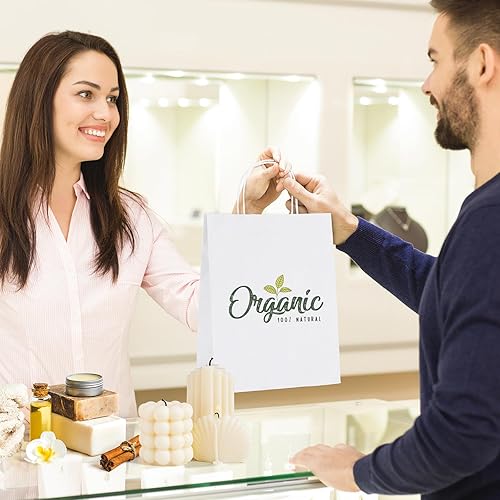 Miniatura 8 de MESHA Bolsas de papel de regalo de 8 x 4.75 x 10.5 pulgadas, bolsas de papel blanco con asas a granel, 50 bolsas de papel kraft para pequeñas