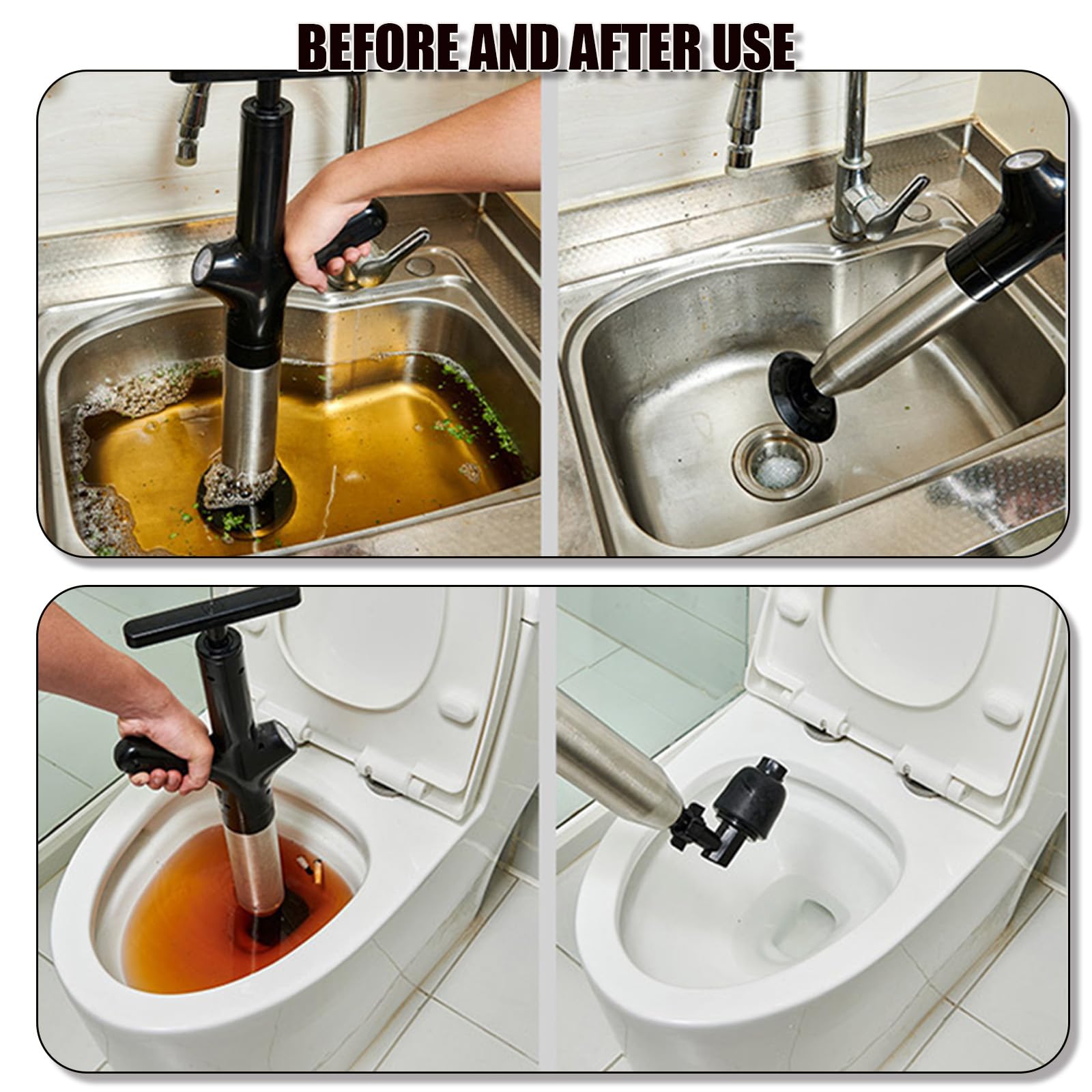 Wenbones Stura WC ad Aria Compressa, Pompa Carichi a Pressione Stantuffo, Stantuffo Pulitore per Tubi ad Aria Compressa ad Alta Pressione per WC, lavandino, Vasca da Bagno (2024 Classica Nero)