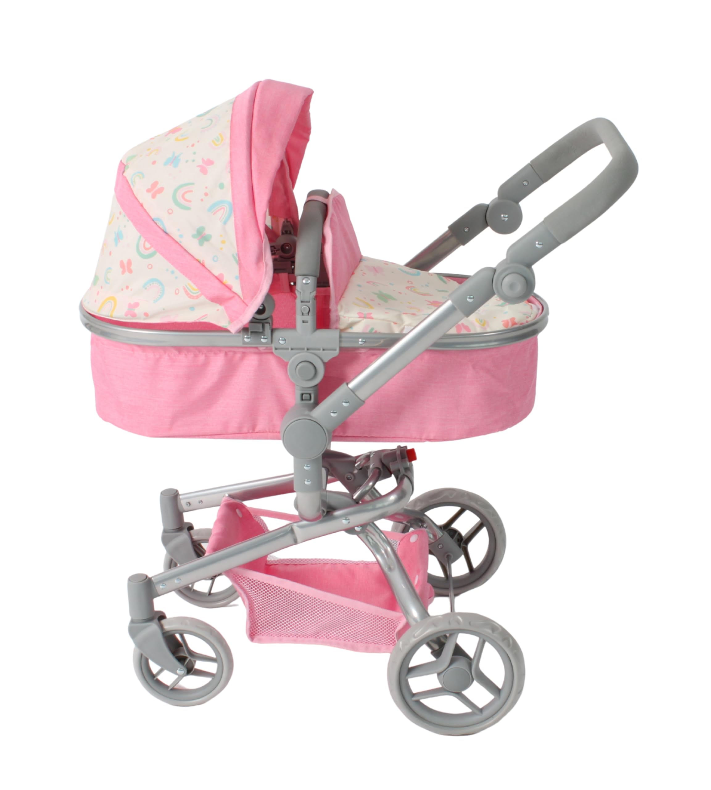 Bayer Chic 2000 Puppenwagen Yolo | 2in1 Schwenkschieber Kombi Regenbogen | Großer 2in1 Kombi-Puppenwagen mit Schwenkschieber & wendbarem Sitz. Regenbogen Rosa, flexibler Griff 46-82 cm.