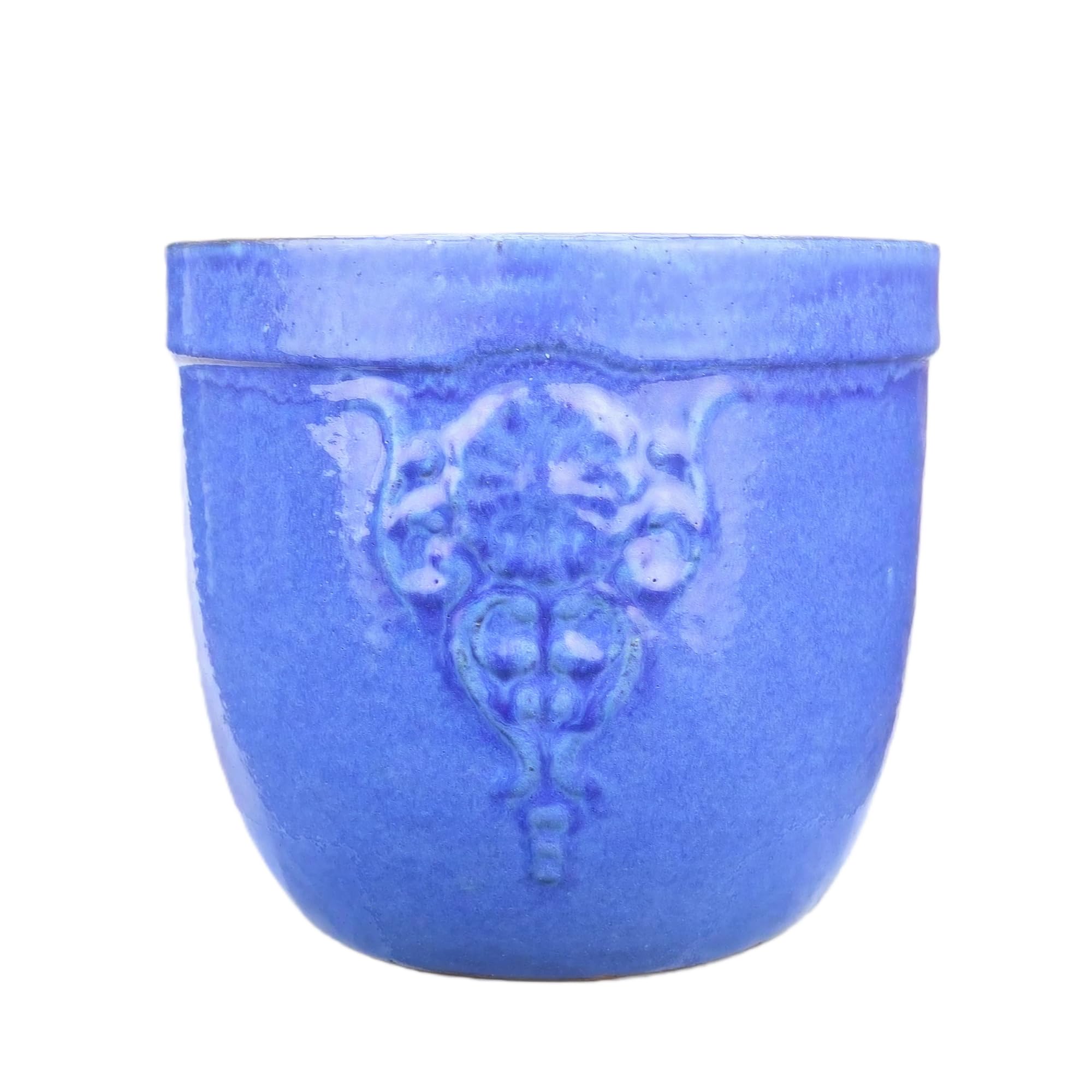 Steinzeug-Blumentopf/Pflanzkübel Blumenemblem Blau 32x28cm frostfest