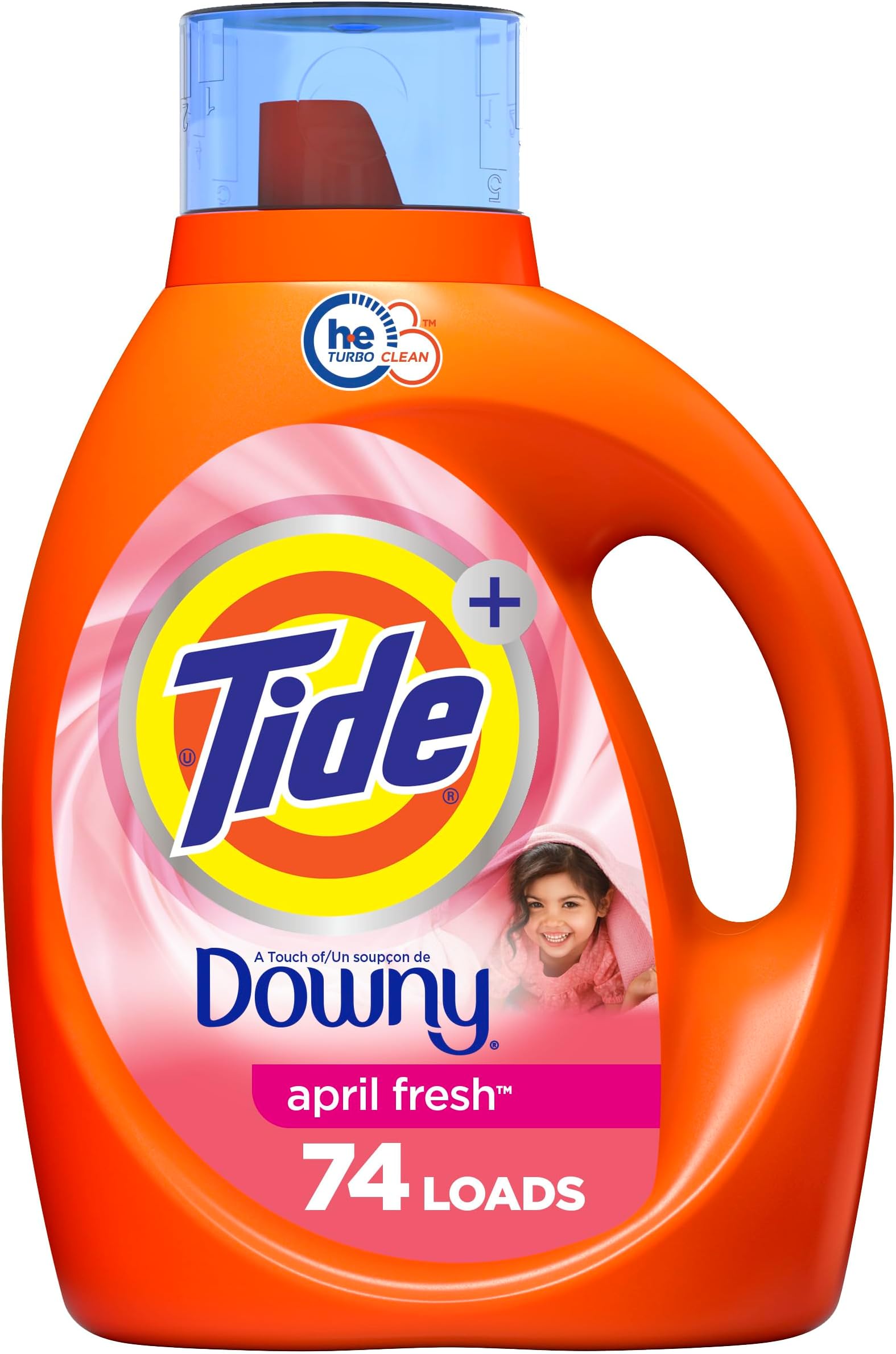 Tide Plus A Touch of Downy Liquid Laundry Detergent, April Fresh Scent, 105 fl oz, 74 Loads, HE Compatible