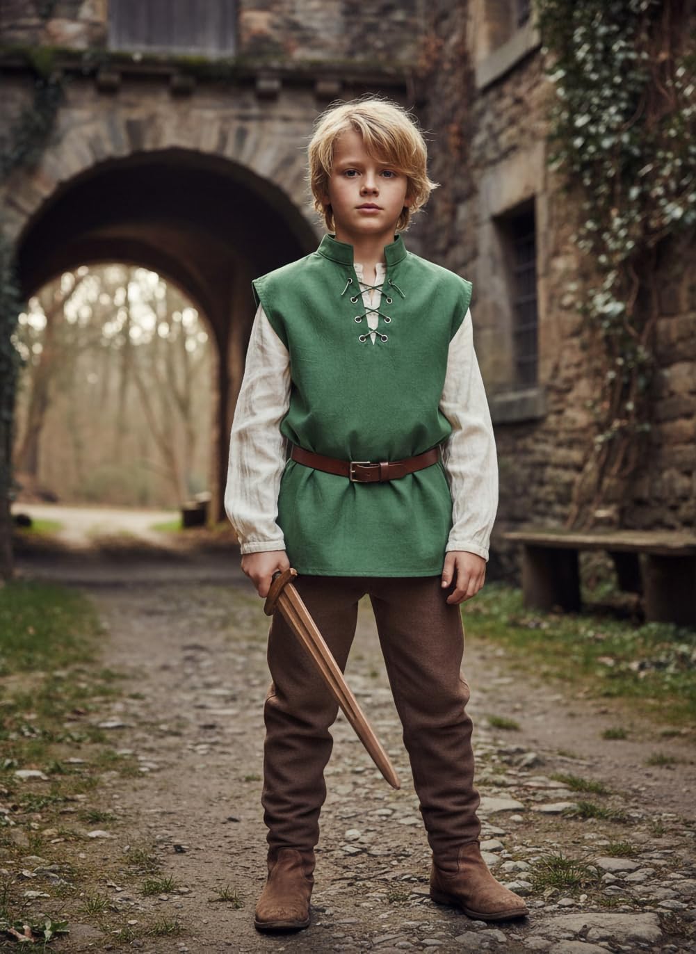Kids Medieval Viking Pirate Renaissance Costume Sleeveless Shirt for Boys Halloween Cosplay 3-14 Years