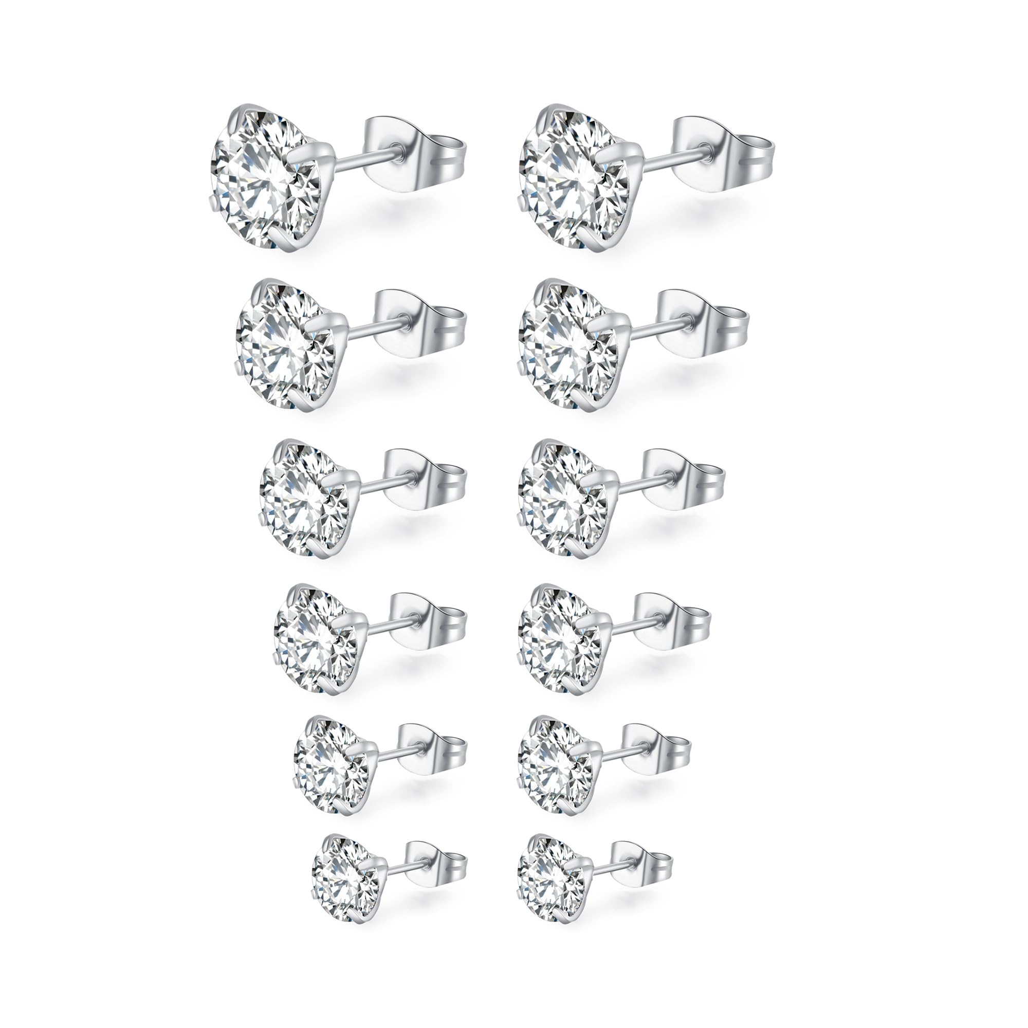 Mochity 6 pares Pendientes Acero Inoxidable Mujer, Circoniña Pendientes Brillantes Diamante, Pendientes 14K Oro Plateado Pendiente, Pendientes Hipoalergenicos Para Mujer Hombre