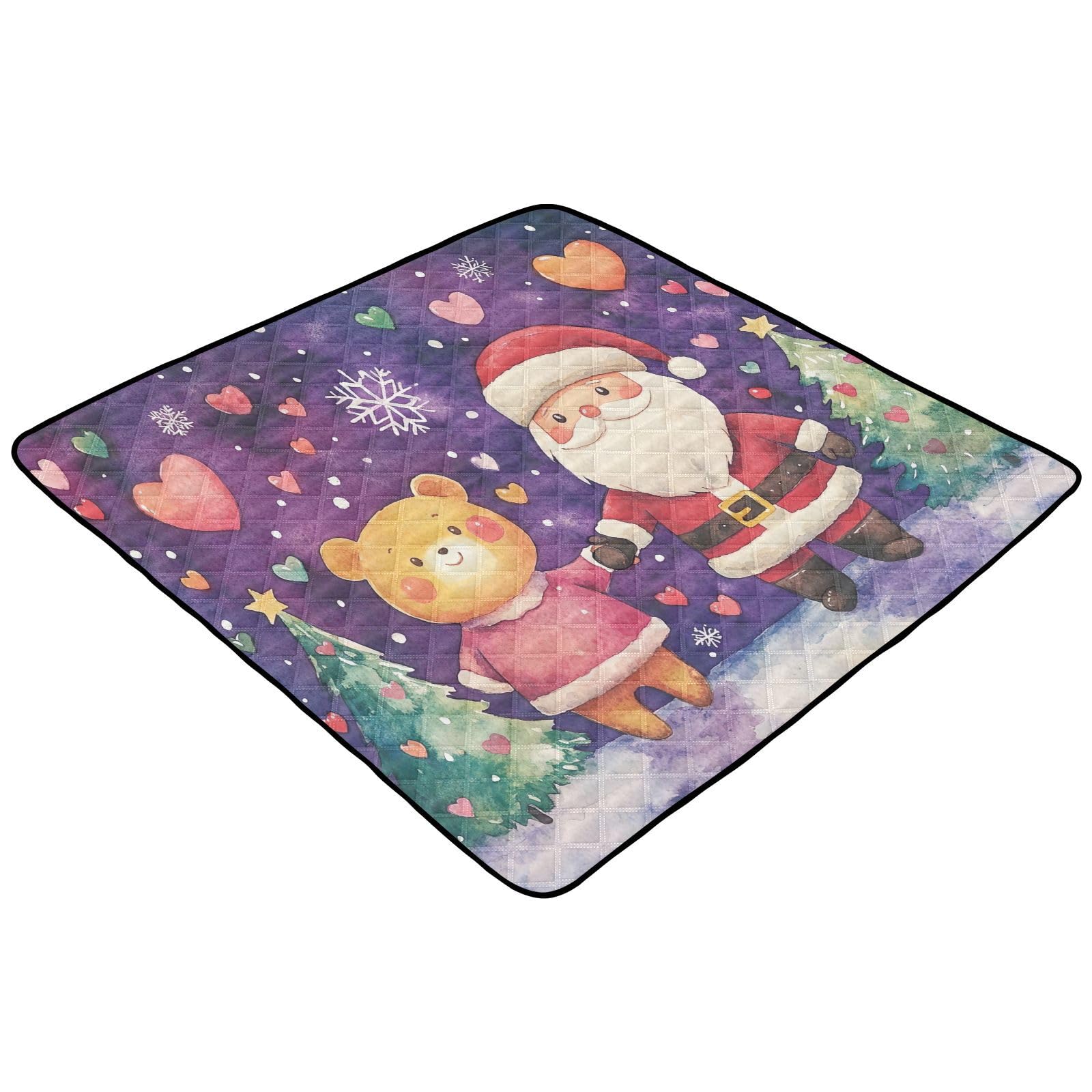 BOESI Doodle Bear and Santa Claus Pattern Baby Play Mat, 50“ X 50” Washable Folding Crawling Mat, Baby Floor Mat, Soft, Thick, Non-Slip