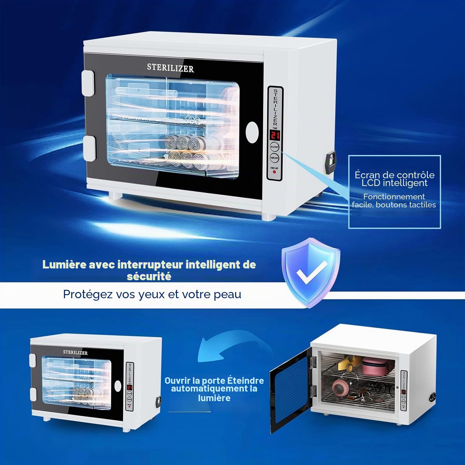 Stérilisateur UV,sterilisateur materiel onglerie haute capacité 12L,Efficace Stérilisateur UV avec réglage de la minuterie,professionnel stérilisateur à lumière LED pour la maison,le salon de coiffure