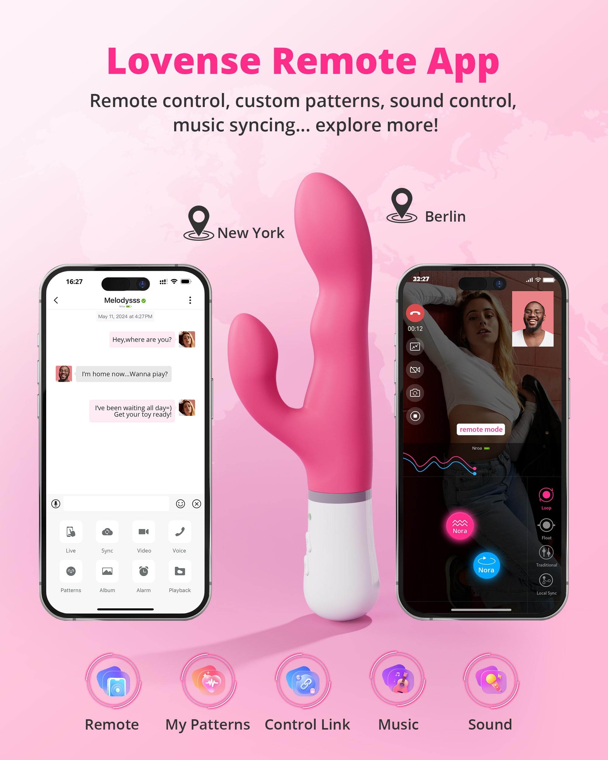 LOVENSE Nora Rabbit Vibrator with APP Control, Pink Vibrator Rabbit with Dual Motor, Clitoral Stimulator Dildo Massager, Sex Toys for Women with Smartphone Wireless