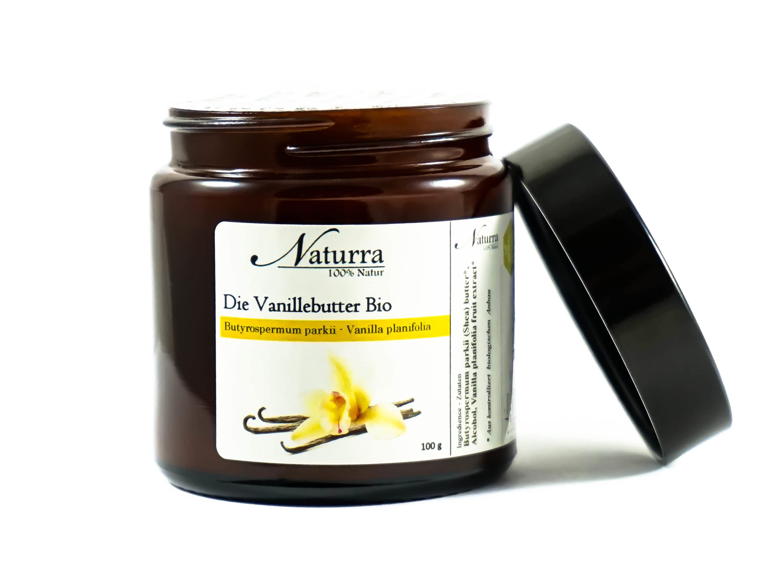 Bio Sheabutter 250g desodoriert mit Bio-Vanille Extrakt Indisch ätherisches Öl Wellnessöl Körperöl Aromatherapie Naturkosmetik Deiner Wahl - Vanilla planifolia