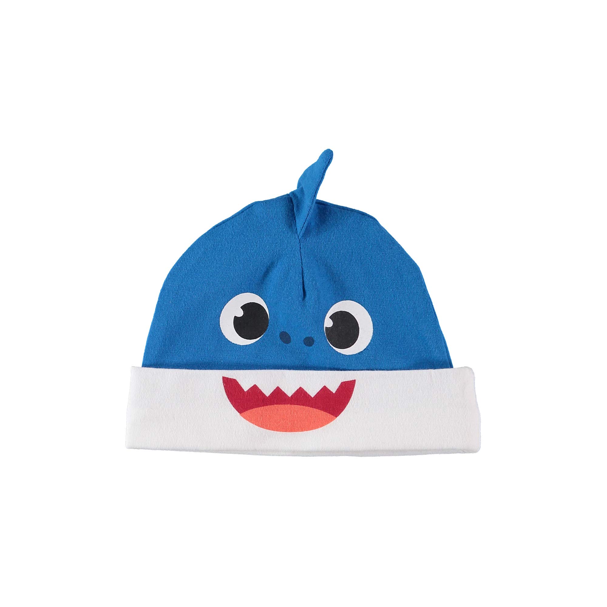 Baby Shark Infant Baby Boys 3 Piece Creeper with Pull on Pant and Matching Hat (Blue/Grey/Yellow, 0-3 Months)