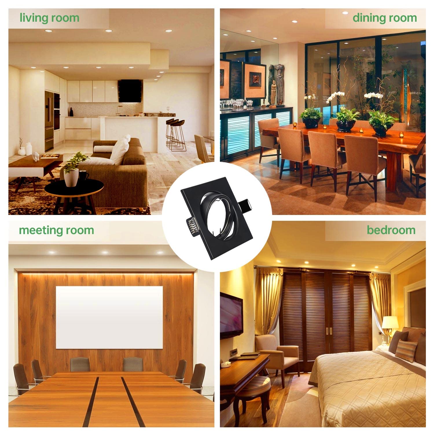 Cornice Faretto Incasso Cartongesso GU10,Portafaretto da Incasso Quadrati Nero,Faretti led da incasso per cartongesso incl.Portalampada GU10,Orientabili a 35°,Per 50mm LED e Alogeno,Set da 20