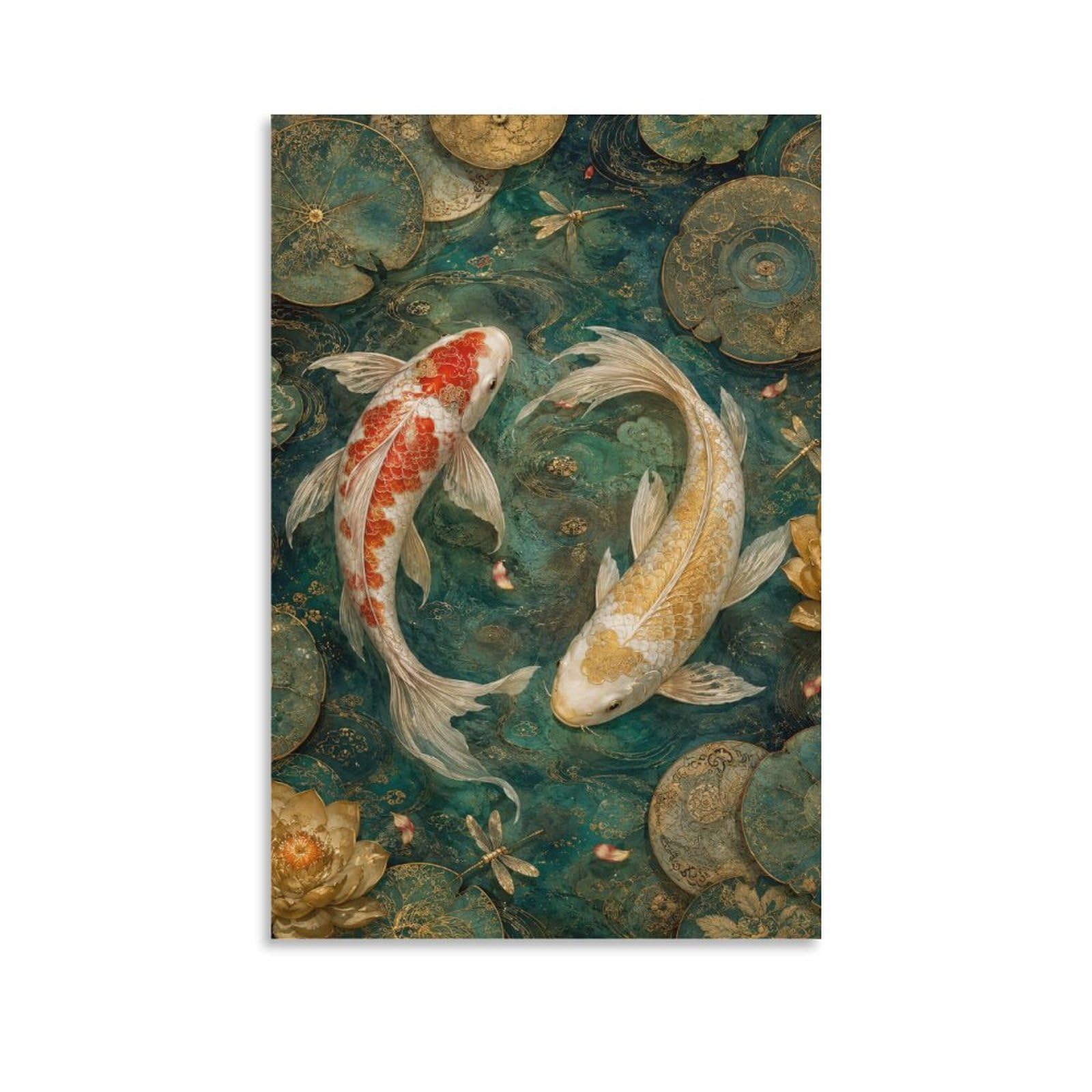 H3B8U2Y5 Koi Fish Floral Canvas Wall Art, Tranquil Pond Print