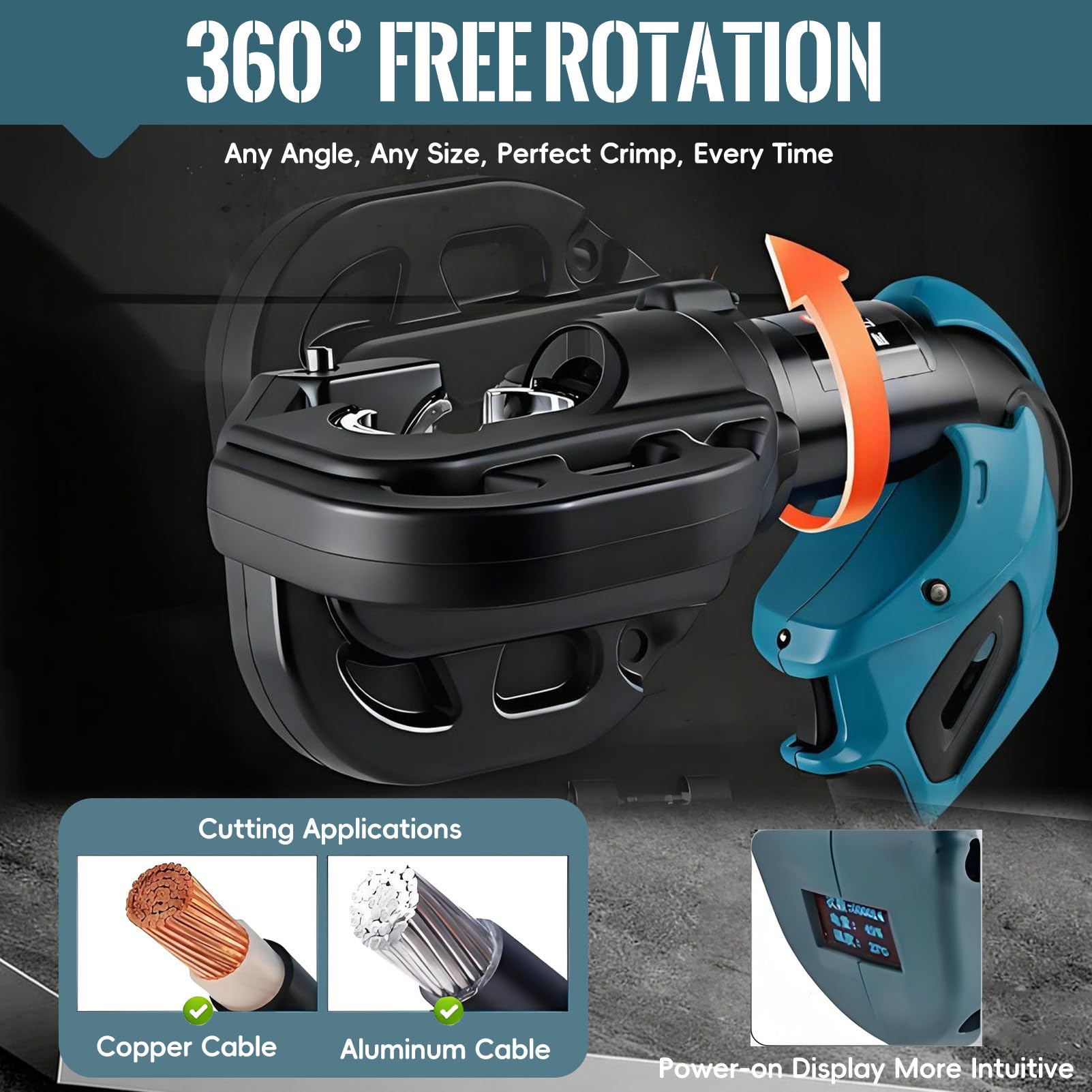 Crimpadora a batería, Kit de Herramienta de crimpado hidráulica eléctrica Profesional, Conectores de Cables eléctricos de 360°, con 12 Pares de Matrices. EZ/300