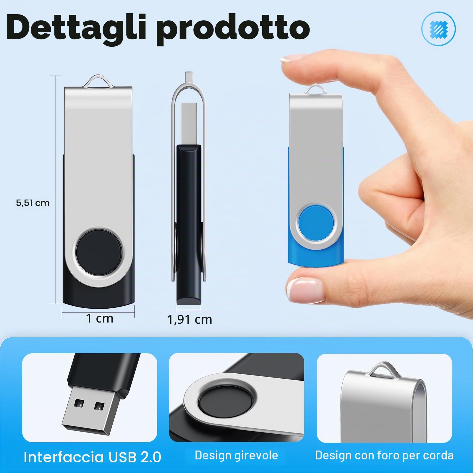 Uflatek Chiavette USB 16GB 10 Pezzi, USB 2.0 Pendrive 16GB, Memoria USB con Design Rotante, Chiavetta USB per PC Laptop TV, Multicolore