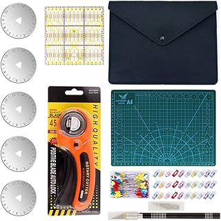 Swiftrans 90 PCS Rotary Cutter Kit, 45mm Rotary Cutter Tool Kit with 5 Extra Blades, A4 Cutting Mat, Patchwork Ruler, Carv...