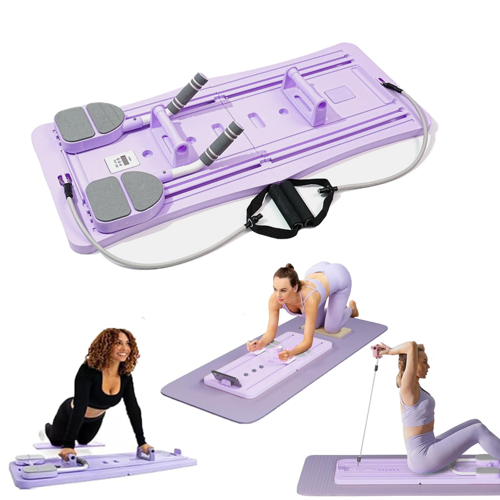 Pilates Reformer Set with Timer, Multi-Purpose Plank Trainer for Core Workouts Plank Trainer Pilates Reformer Set - Abdominal Workout Board, Automatic Rebound Push Up Board Purple