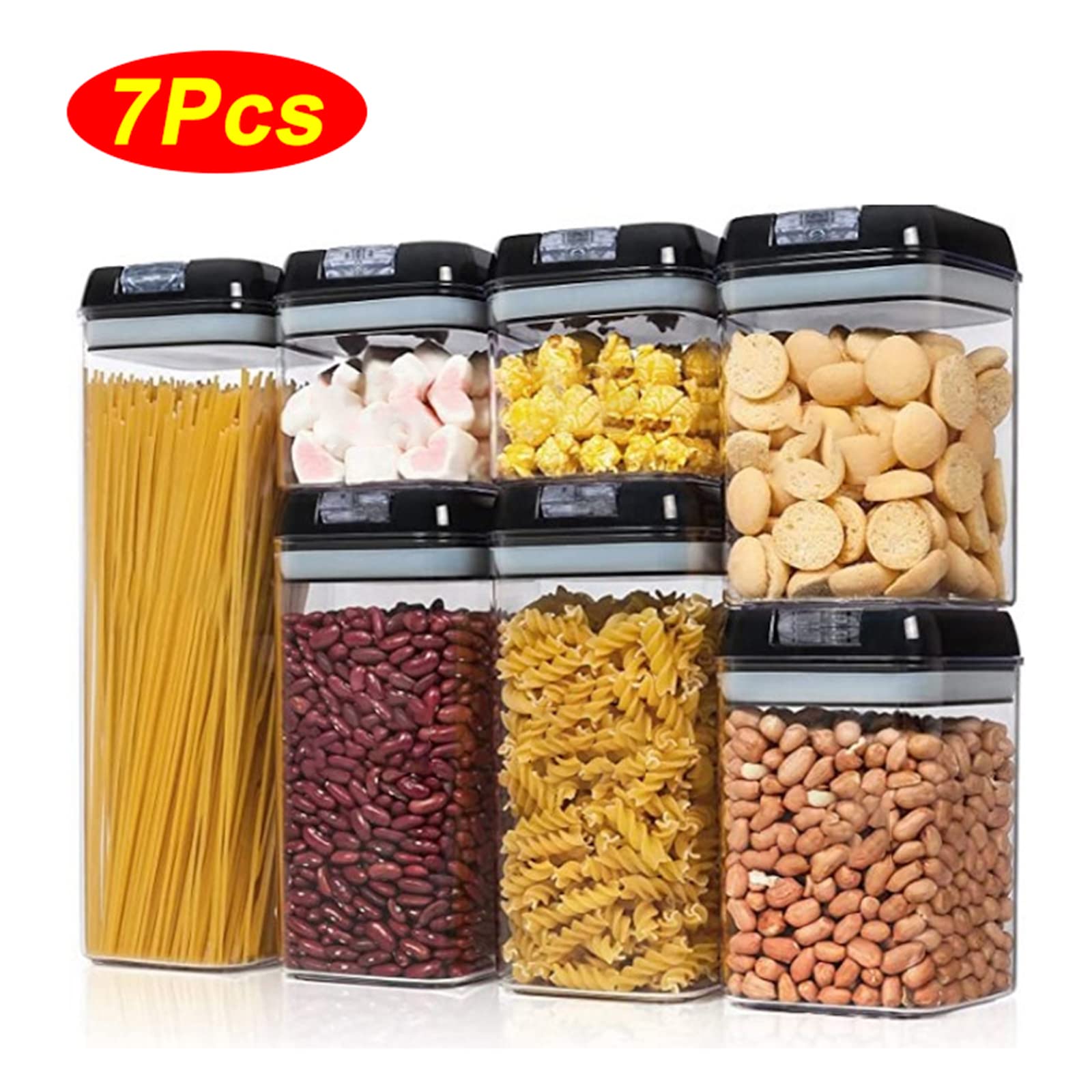 Juego de 7 recipientes herméticos de plástico para almacenamiento de alimentos, caja de tapas organizadoras de cocina