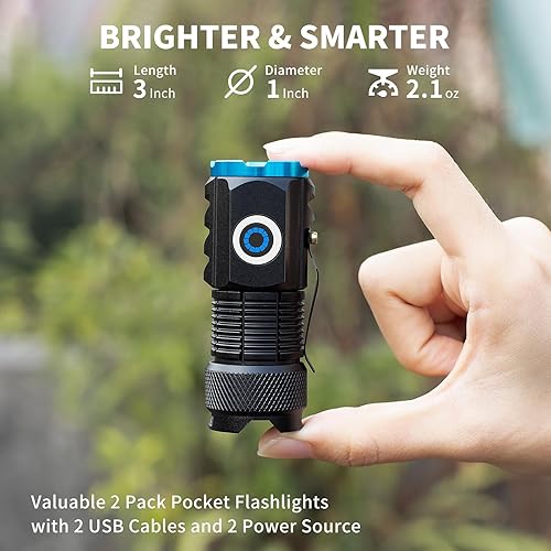 Miniatura 5 de Linternas EDC recargables de alto lúmenes, paquete de 2 mini linterna de bolsillo súper brillante con clip, práctica carga USB C, linterna pequeña
