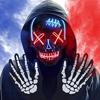 Halloween LED Mask and Skeleton Gloves, Scary Mask Light up with 3 Lighting Mode, Light up Mask for Halloween Cosplay Costume