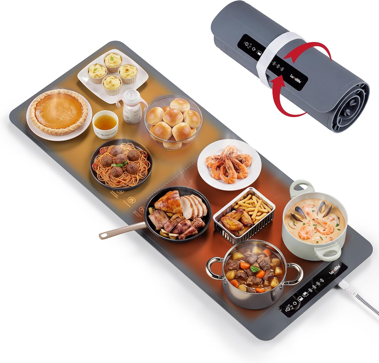Double-Zone Silicone Food Mat, 2 Independent Temp Zones Countertop