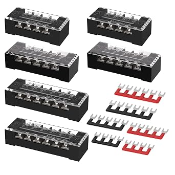 15A Screw Terminal Block, 4/5/6 Position Dual Row Covered, 400V Pre-Insulated Terminal Barrier Strips 6PCS 15A 4P/5P/6P+6PCS Wiring Strips