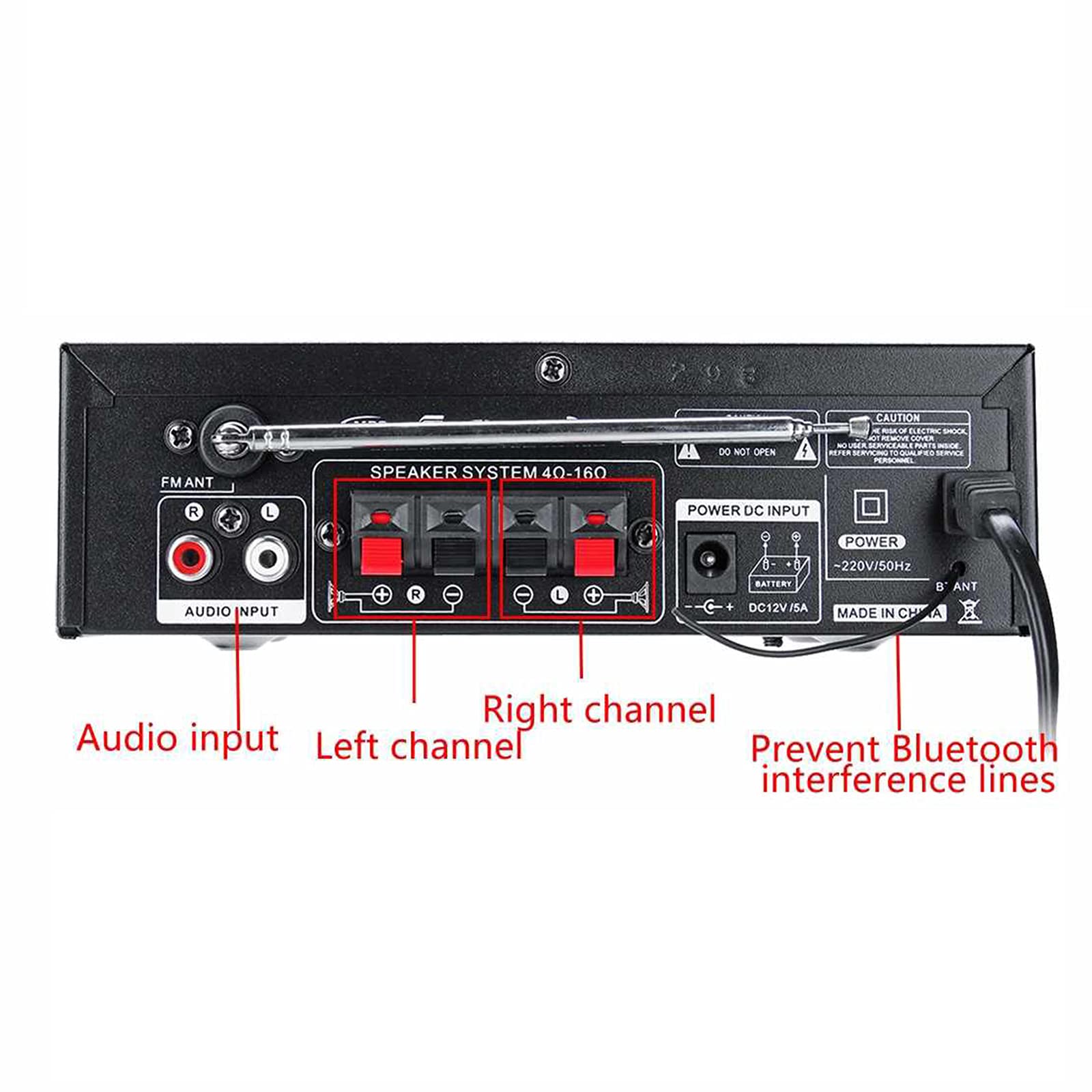 Etlephe Mini Amplifier HiFi Amplifier Bluetooth 5.0 Stereo Audio 12V 220V 600W 2 Channel LCD Display High Fidelity Portable FM Radio SD/USB Card Input