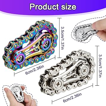 Fidget Sprocket Chain Spinner, 2PCS Assemble Fidget Spinner Ring Gear Toys for Kids Adults, Metal Sprocket Gear Fidgeting Sensory Bike Chain, EDC Stress Relief Hand Roller Kinetic Desk Office Gift