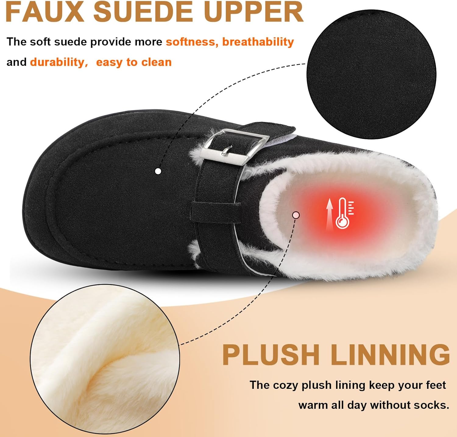 JOINFREE Womens Fuzzy Slippers Cozy Wide Mules Adjustable Diabetic Slippers Warm Memory Foam House Clogs Slipper Indoor Outdoor Potato Shoes for Edema Swollen Feet - Image 4