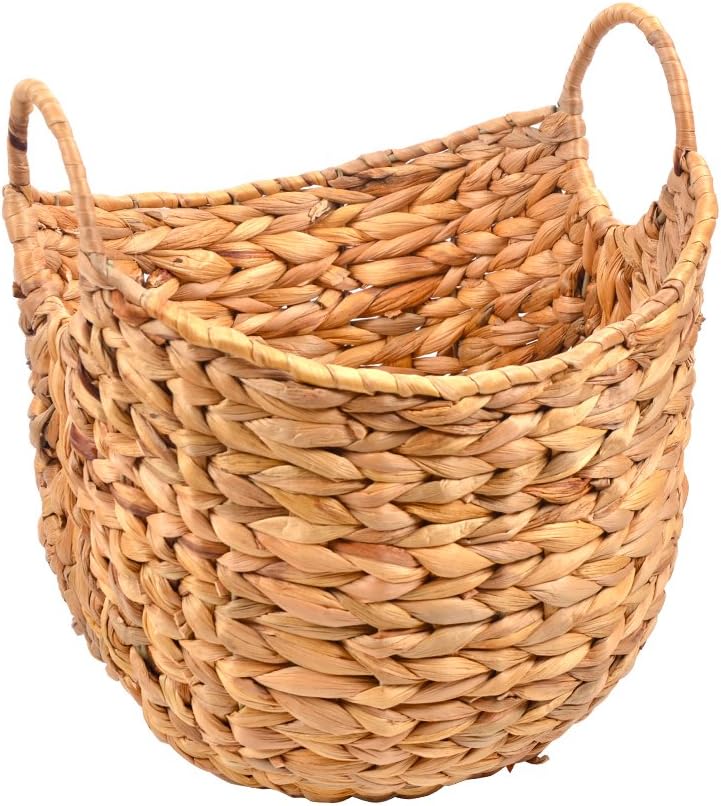 Haneye Seagrass Storage Basket, Large Water Hyacinth Basket, Hand Woven Storage Basket with Braided Handles