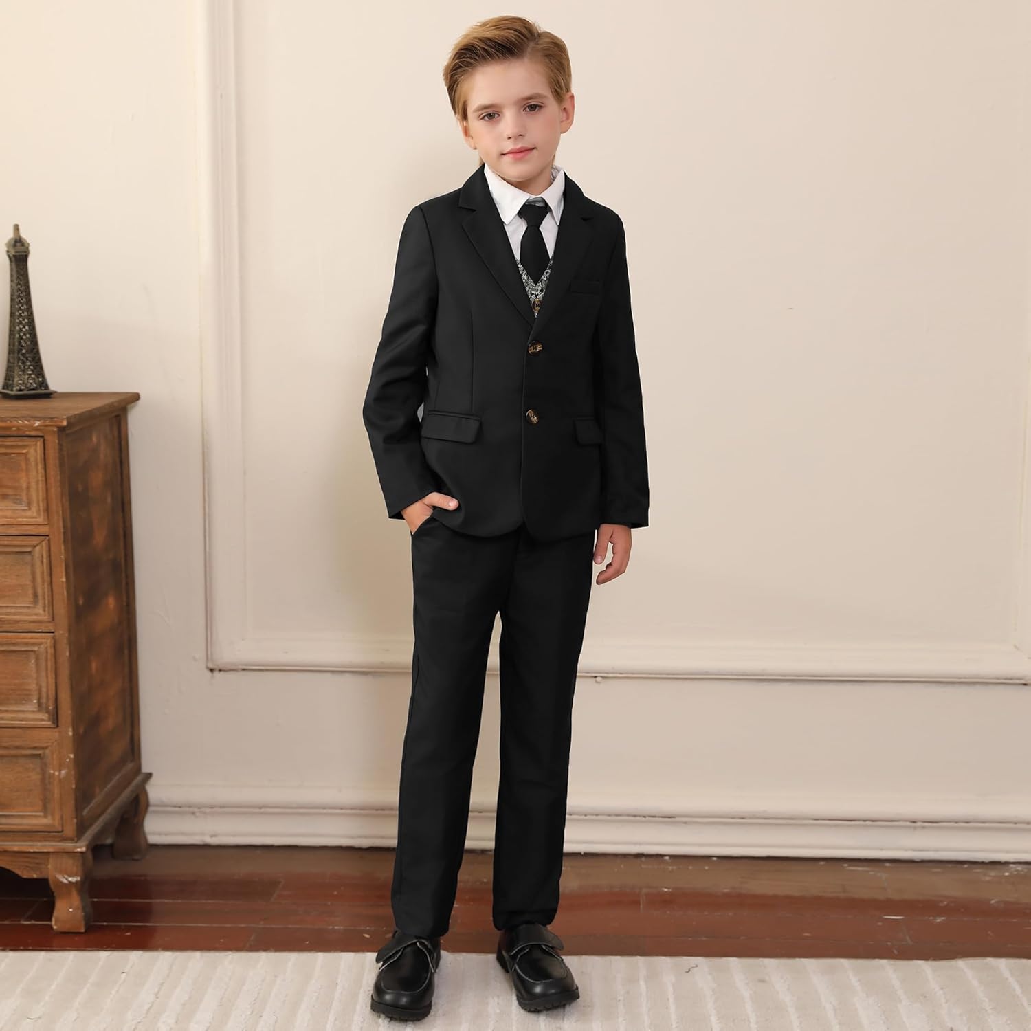 SANMIO Boys Suit 4 Piece Slim Fit Boys Suits Jacket Vest Pants Tie for Kids Suits Sets Boy Formal Tuxedo Set - Image 4