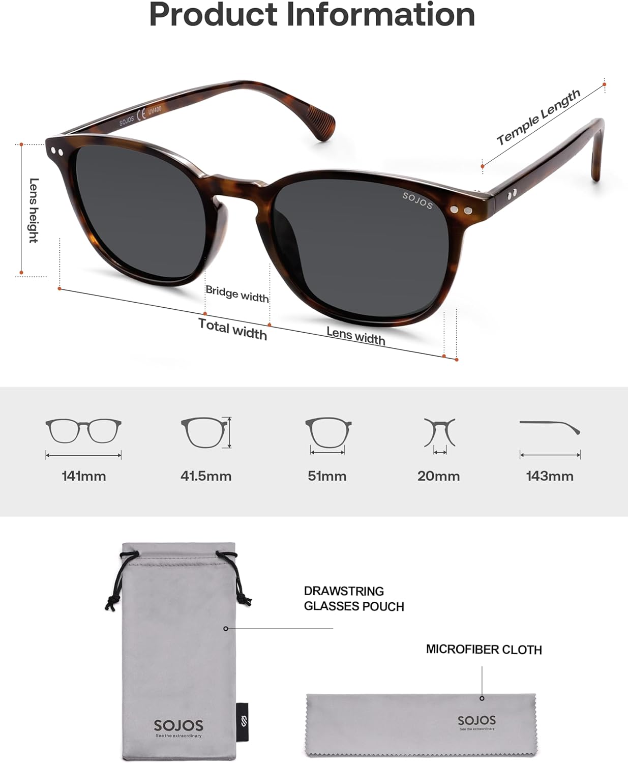 SOJOS Small Rounded Square Polarized Sunglasses for Women Men Vintage Style UV400 Lens SJ2637 - Image 6