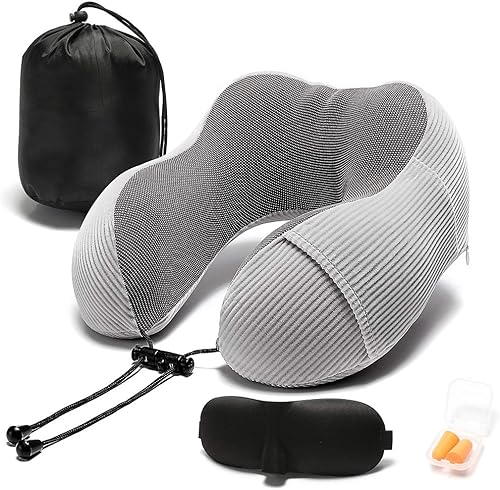 Miniatura 1 de Almohada de viaje, almohada de cuello de espuma viscoelástica con soporte de cabeza de 360 grados, cómoda almohada de avión con bolsa de