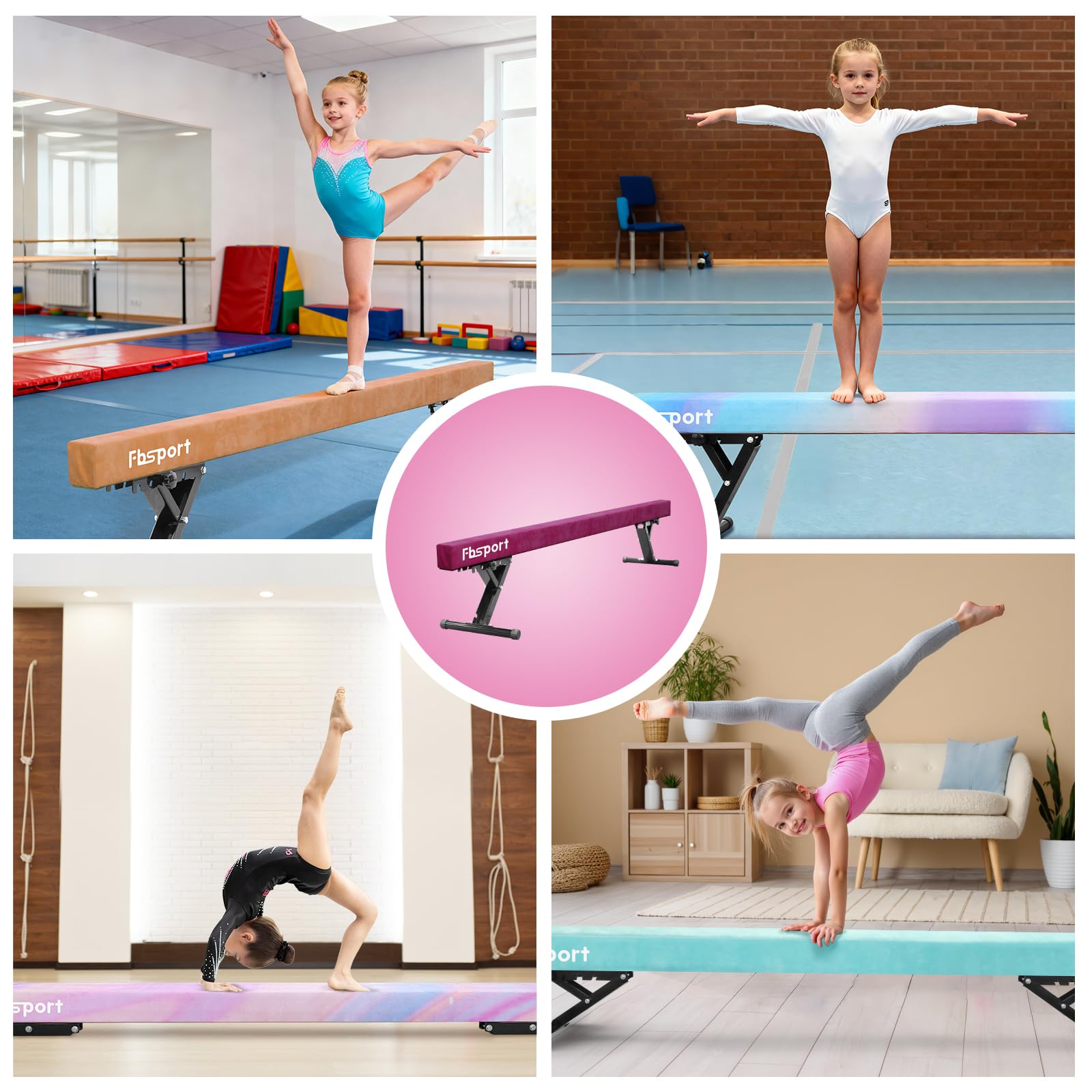 FBSPORT schwebebalken Kinder schwebebalken für zuhause schwebebalken höhenverstellbar Gymnastik Balance Beam 244CM, 5 Höhen Einstellbare High und Low Level Stabile Floor Beam Gym Trainingsgeräte