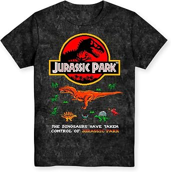 Jurassic Park Boys Dinosaur T-Shirt - Juassic World Classic Movie - 8Bit Dinosaur T-Rex Rawr Tie Dye Shirt