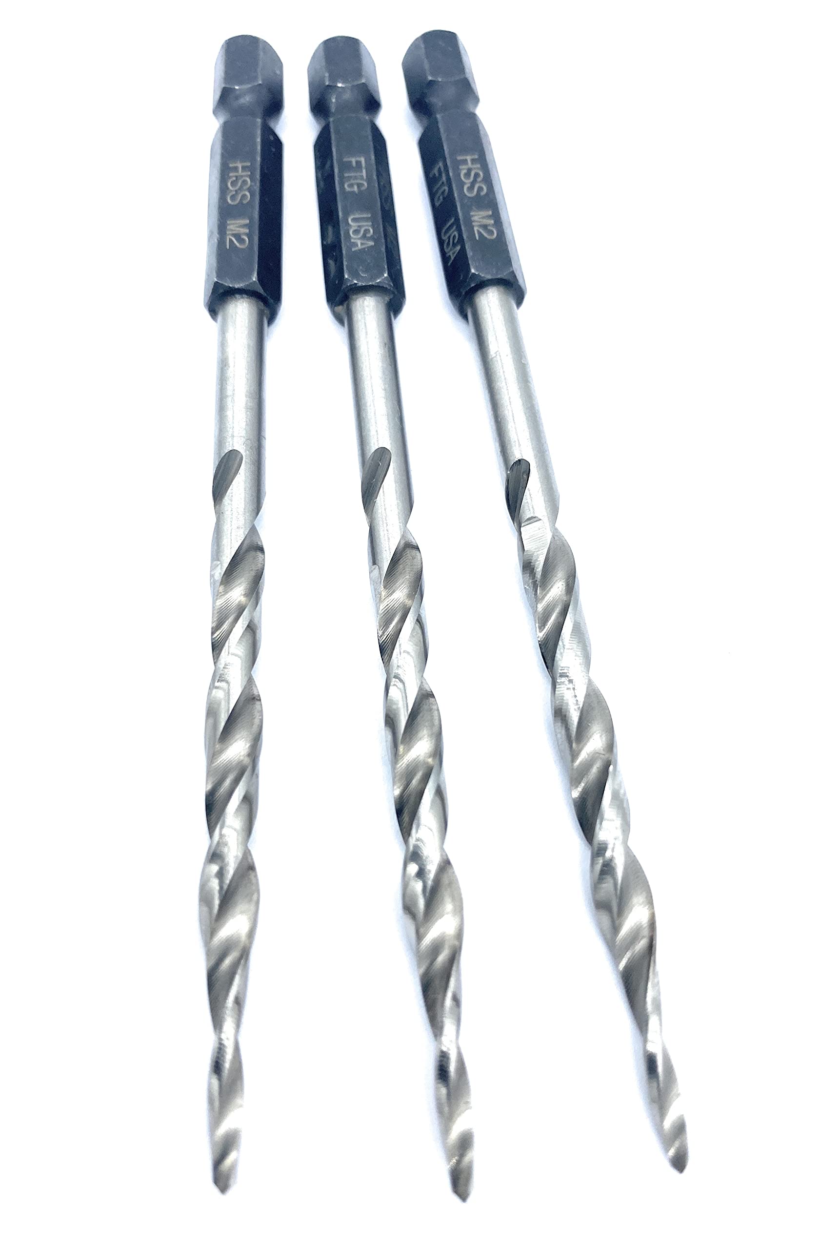 FTG USA 3 Pc #8 (11/64"") Replacement Tapered Countersink Drill Bit Set All Same Size Countersink Bit Replacement Only