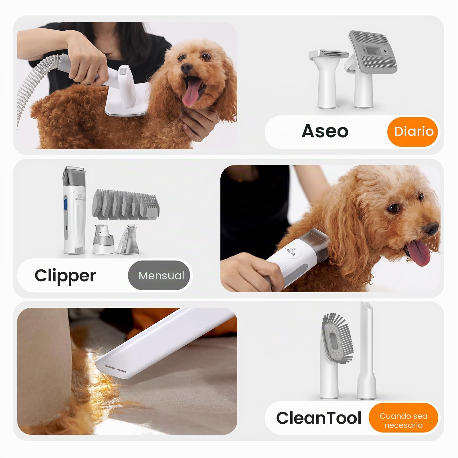 oneisall Aspiradora de pelo para perros y kit de aseo para perros (Gris)