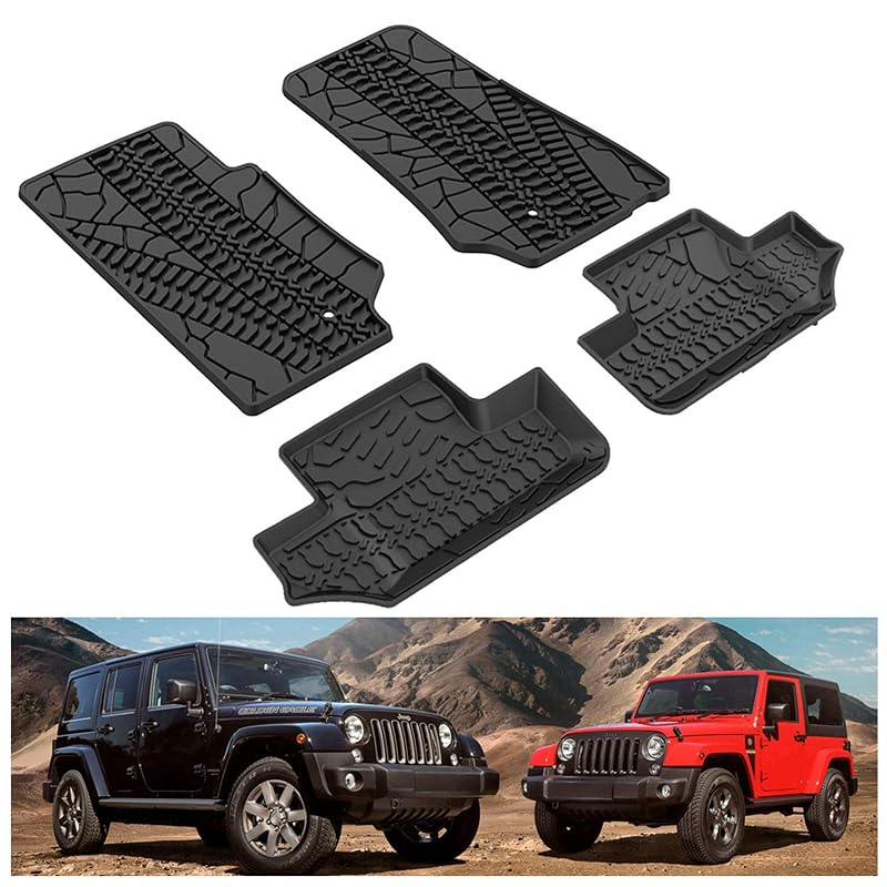 Tapetes automotivos em TPE para Jeep Wrangler JK 2 portas 2007 a 2013, pretos, dianteiros e traseiros