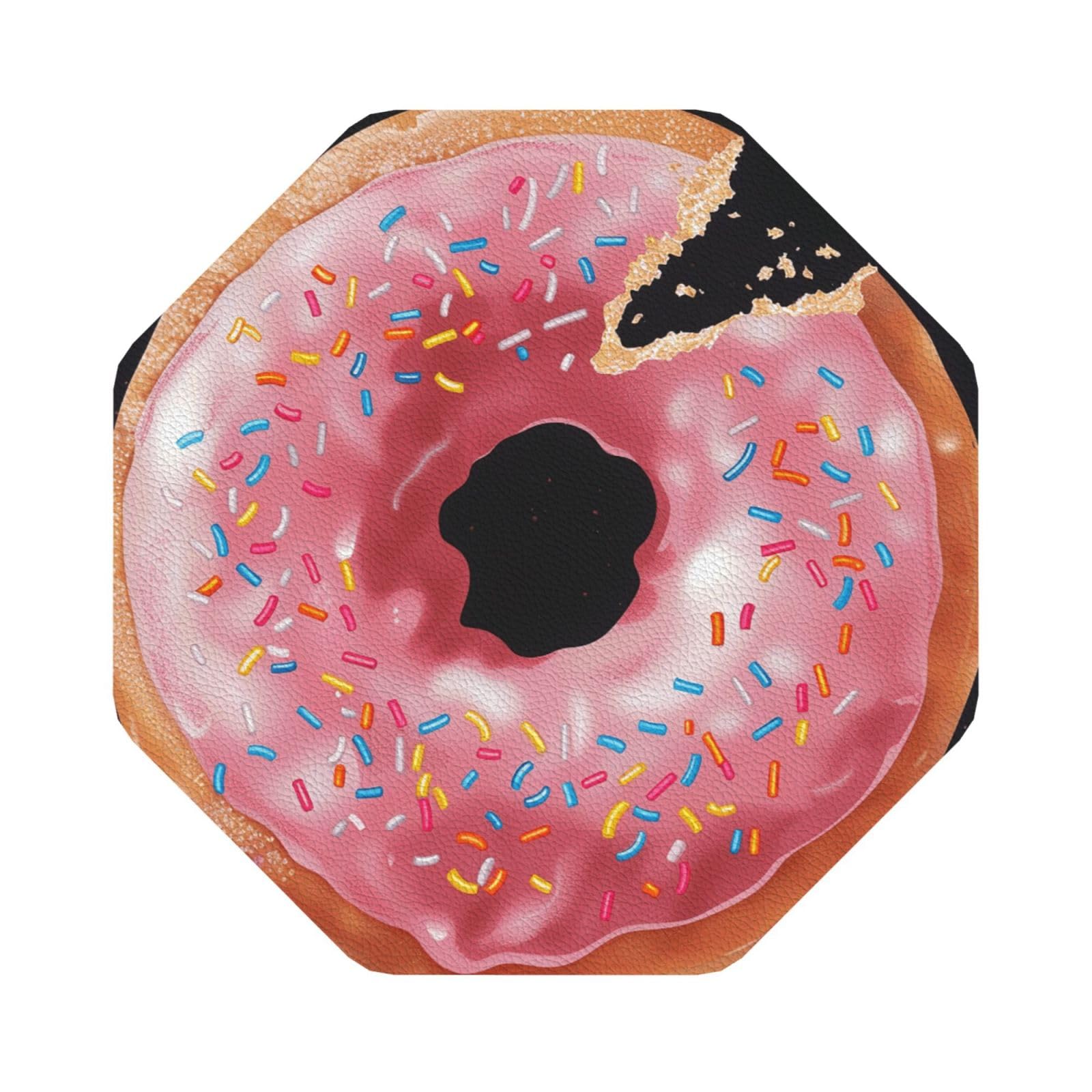 Donut Print Print Leather Coaster Set of 6, Octagon Coasters Table Decorative Coffee Cup Beverage Coasters Wine Beer Bar Coasters for Hot Drinks Table Protection