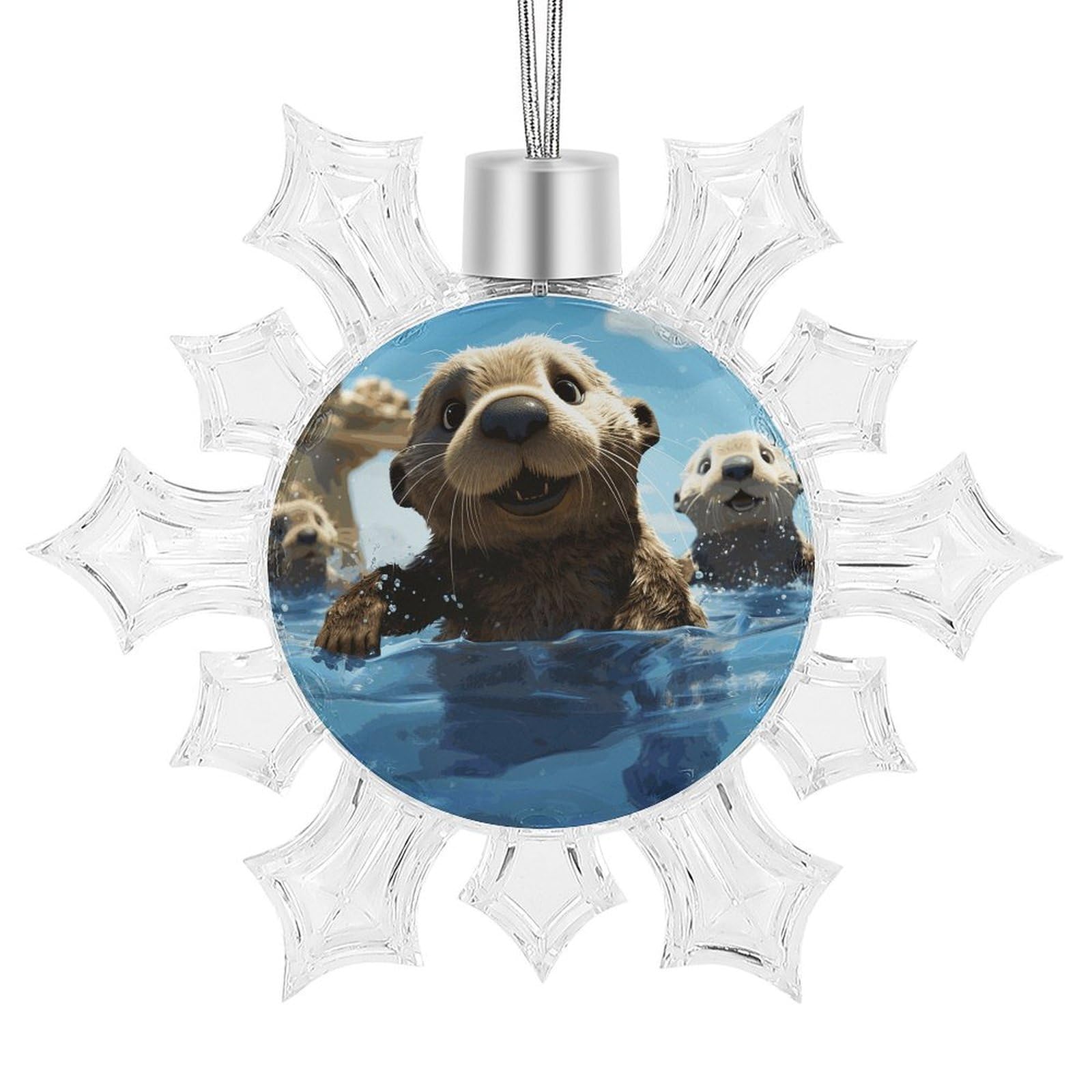 Lovely Sea Otter Print Snowflake Ornaments Cute Snowflake Pendant Exquisite Christmas Tree Ornaments for Christmas Weddings New Year Birthday Holiday Celebration