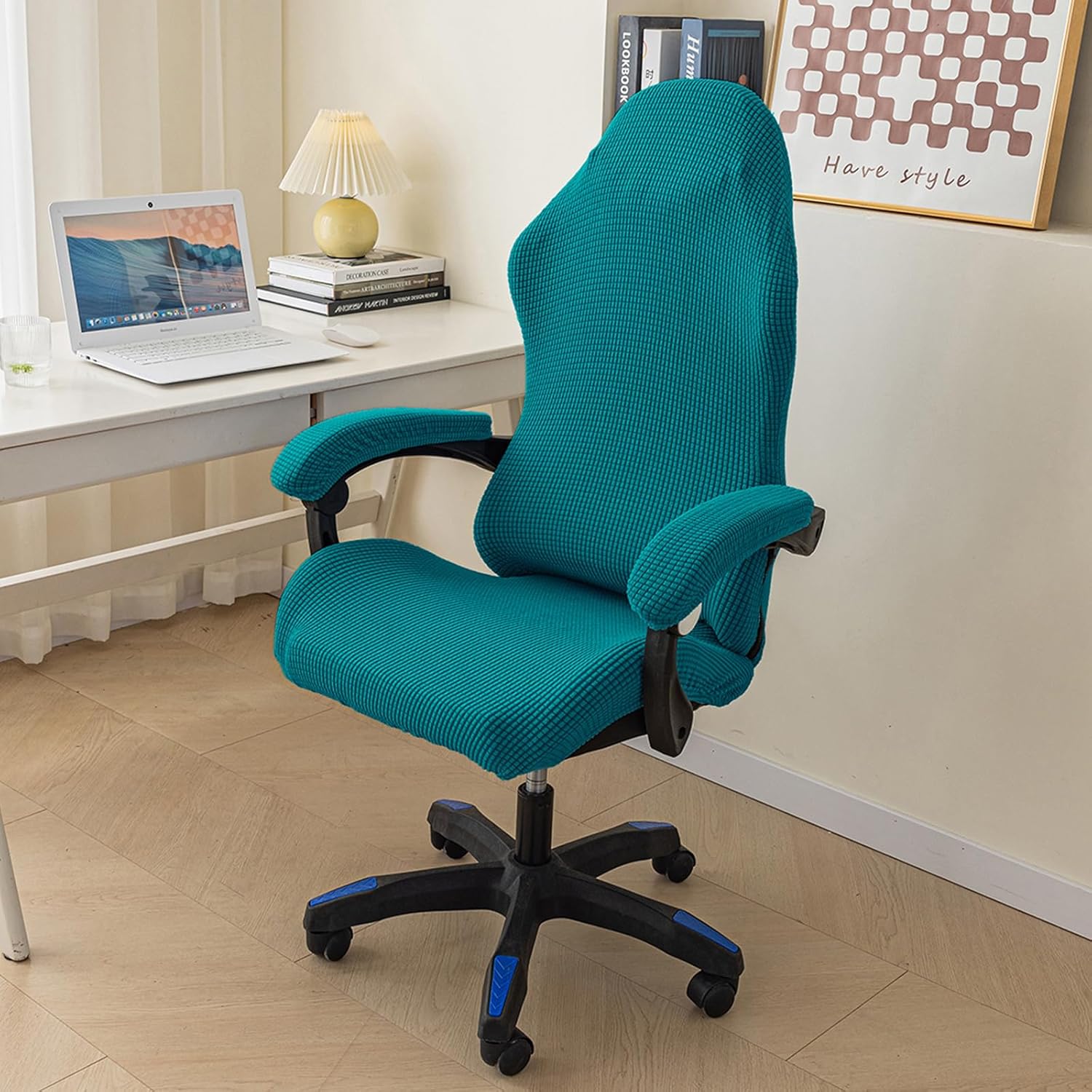 Ergonomic Gaming Chair Cover Stretch Jacquard Gaming Chair Slipcover Dustproof Anti Slip with 2 Armrest Covers with Zipper Green-2