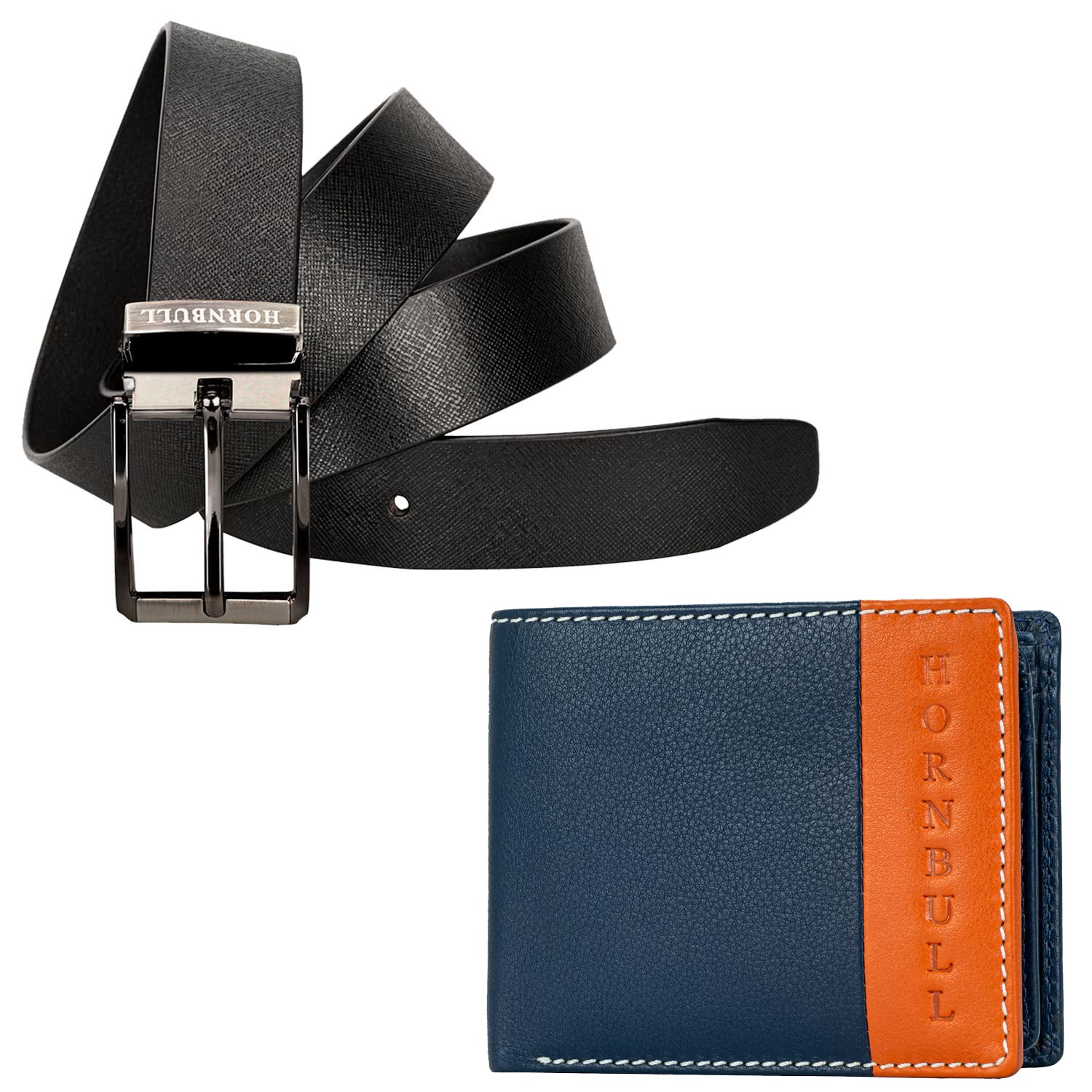 HORNBULL Gift Hamper for Men | Navy Wallet and Black Belt Mens Combo Gift Set | Leather Wallets for Men | Men's Wallet BW104155