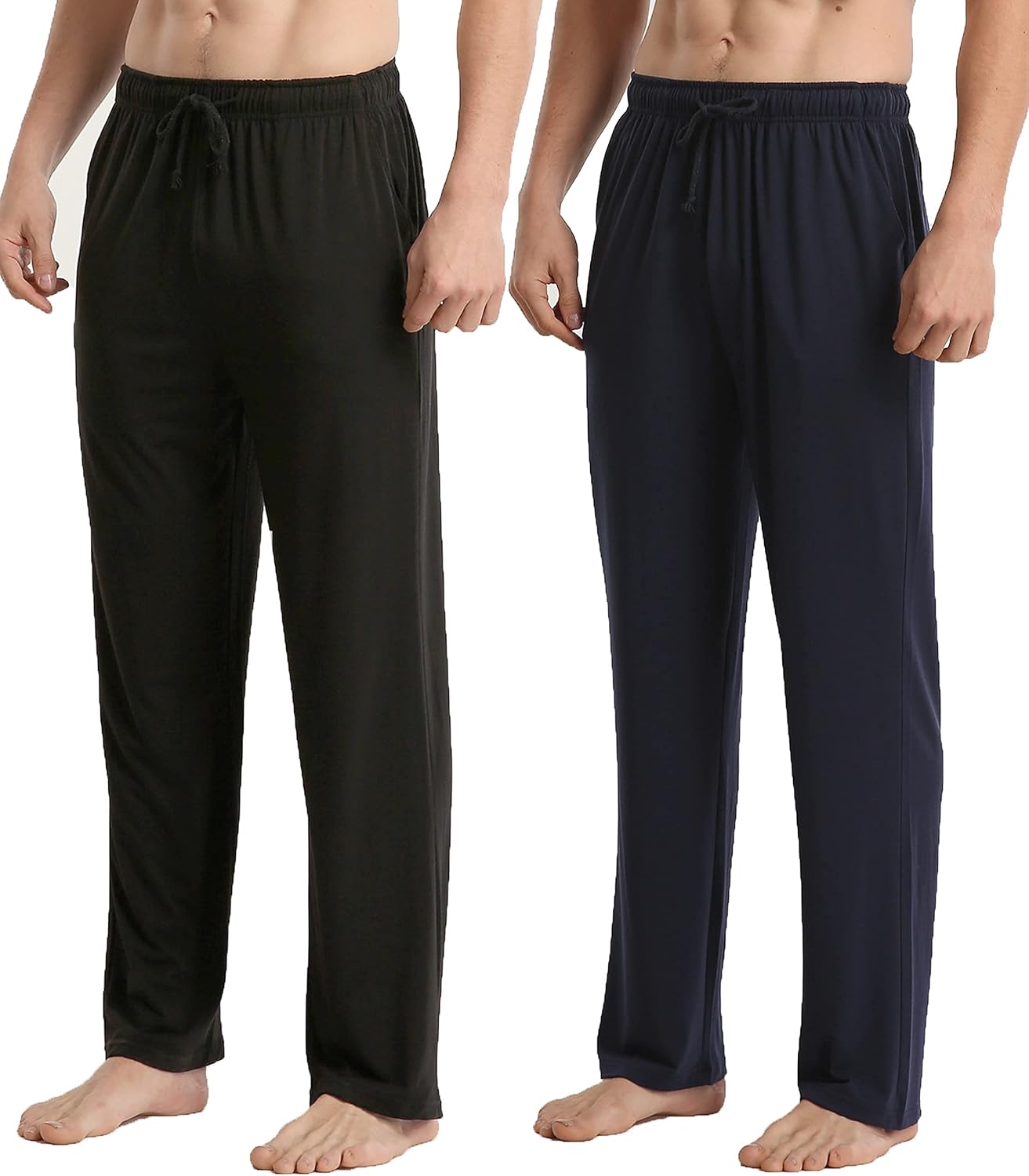 LANBAOSI Men’s Lightweight Pajama Pants 2 Pack Breathable Solid Knit Sleep Pants - Image 2