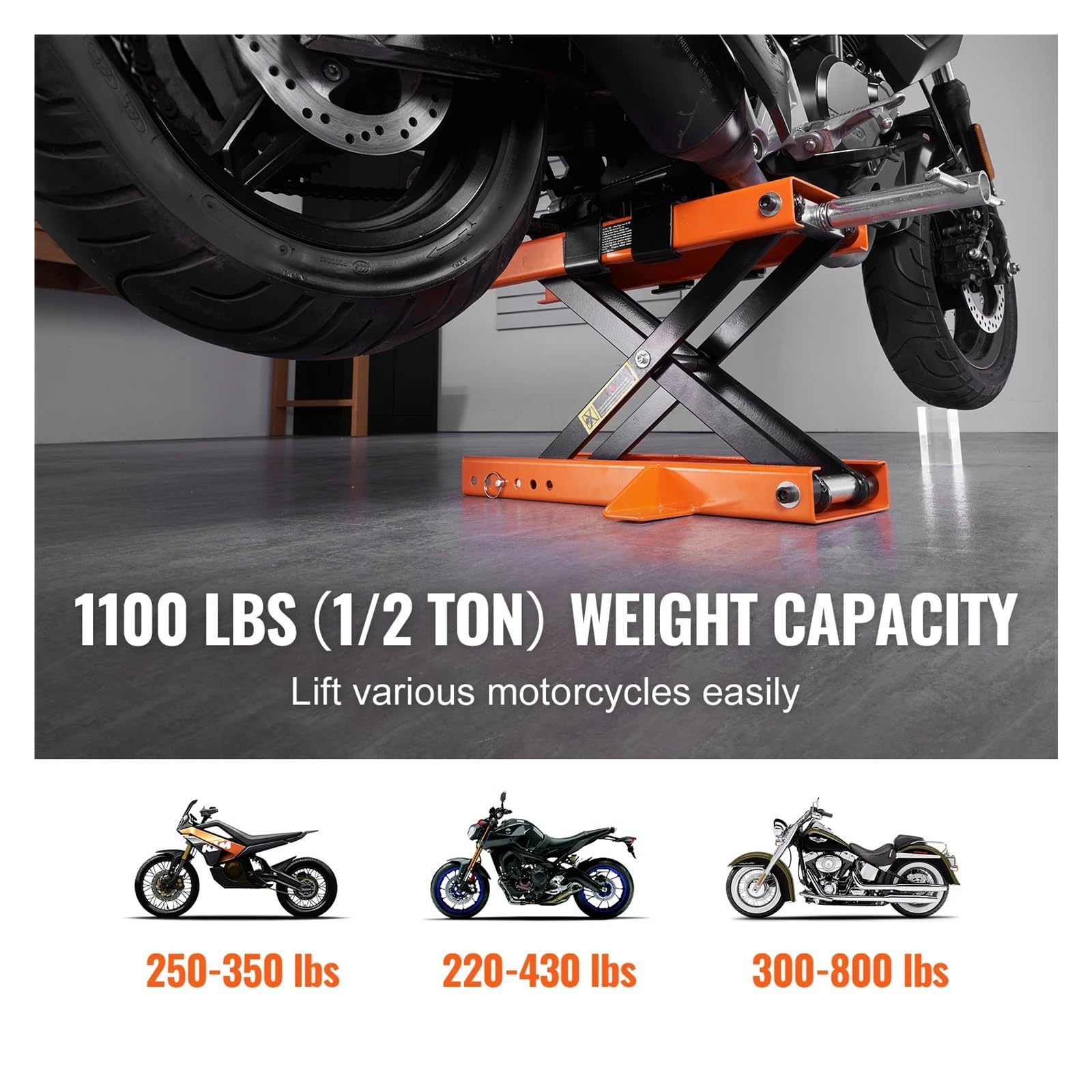 SucceBuy Motorcycle Lift 1100 LBS Scissor Jack With Safety Pin Steel Hoist Stand For Motorbike
