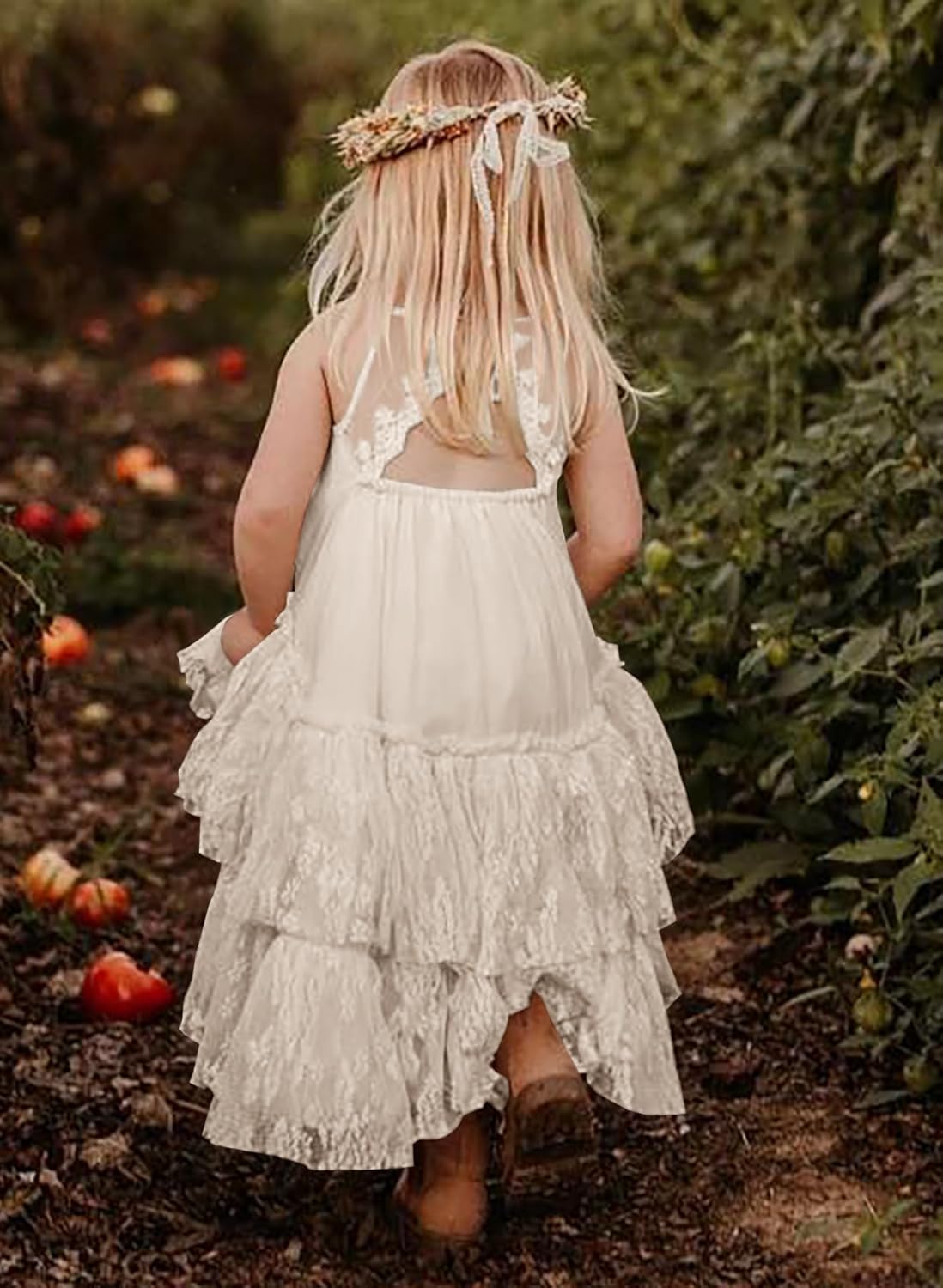 MITILLY Girls Boho Lace Backless Square Neck Sleeveless A Line Ruffle Tiered Flowy Long Party Dress - Image 2