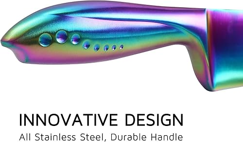 Miniatura 7 de WELLSTAR Juego de 2 cuchillos de chef, hoja de acero inoxidable alemán afilada y mango ergonómico cómodo con revestimiento de titanio arcoíris, chef