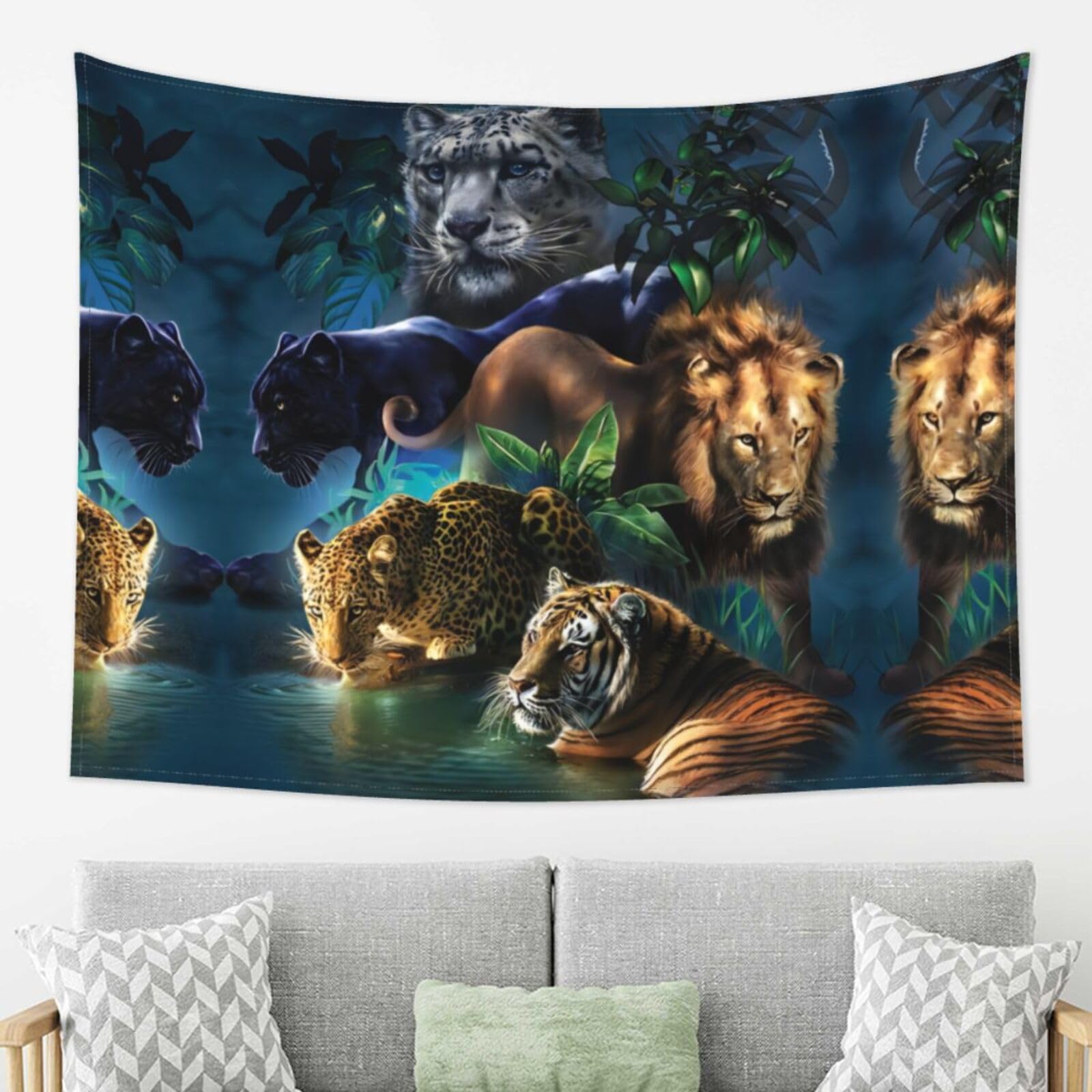 LPLSNWS Wall Tapestry for Living Room, 80x60 Inches, Animal Print Tiger Lions and Leopard Theme