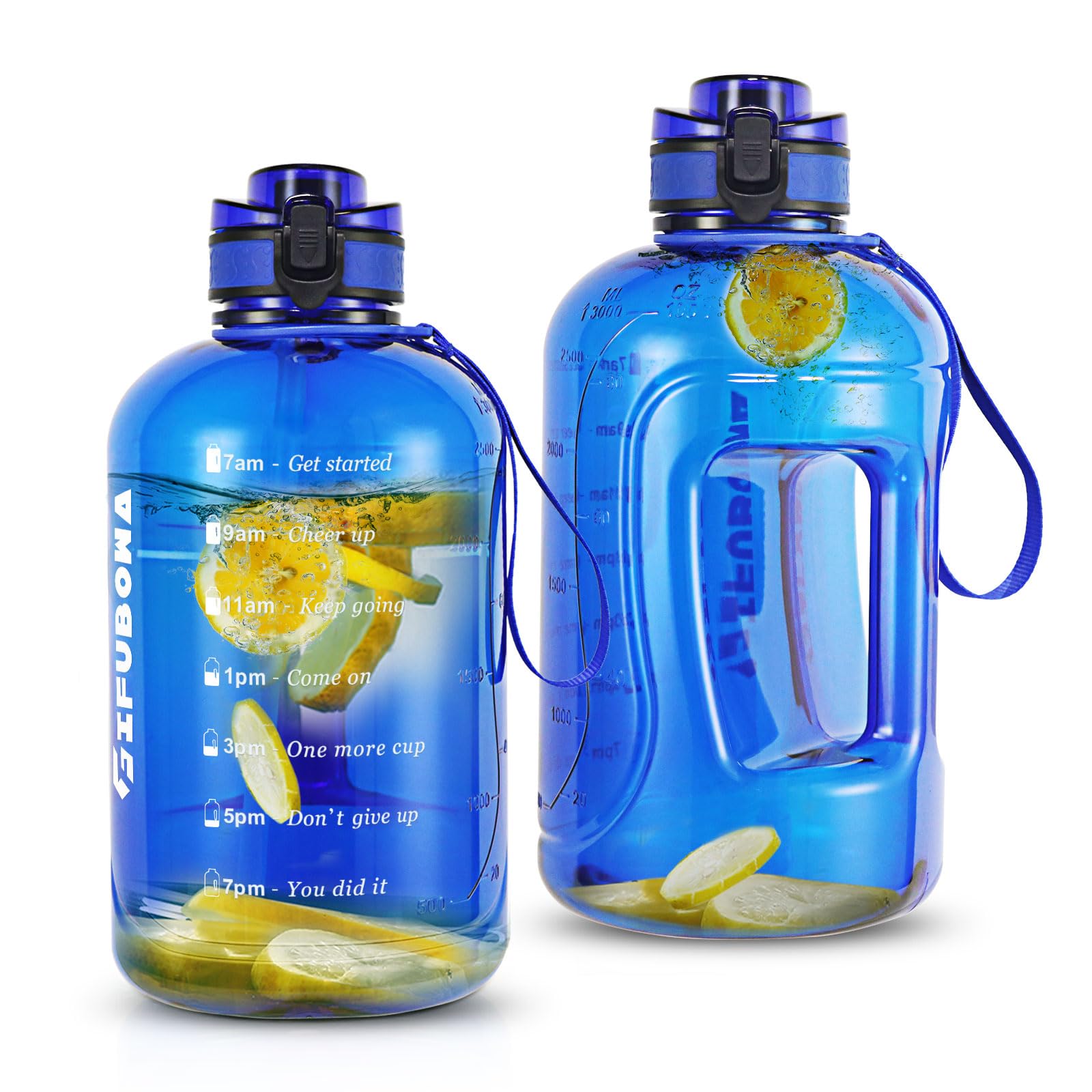 GIFUBOWA 3l Large Water Bottle with Straw and Time Marker 0.8 Gallon/105oz Sport Big Drinking Goals Huge Bottles 3 Litre with Handle Leakproof 3 liter